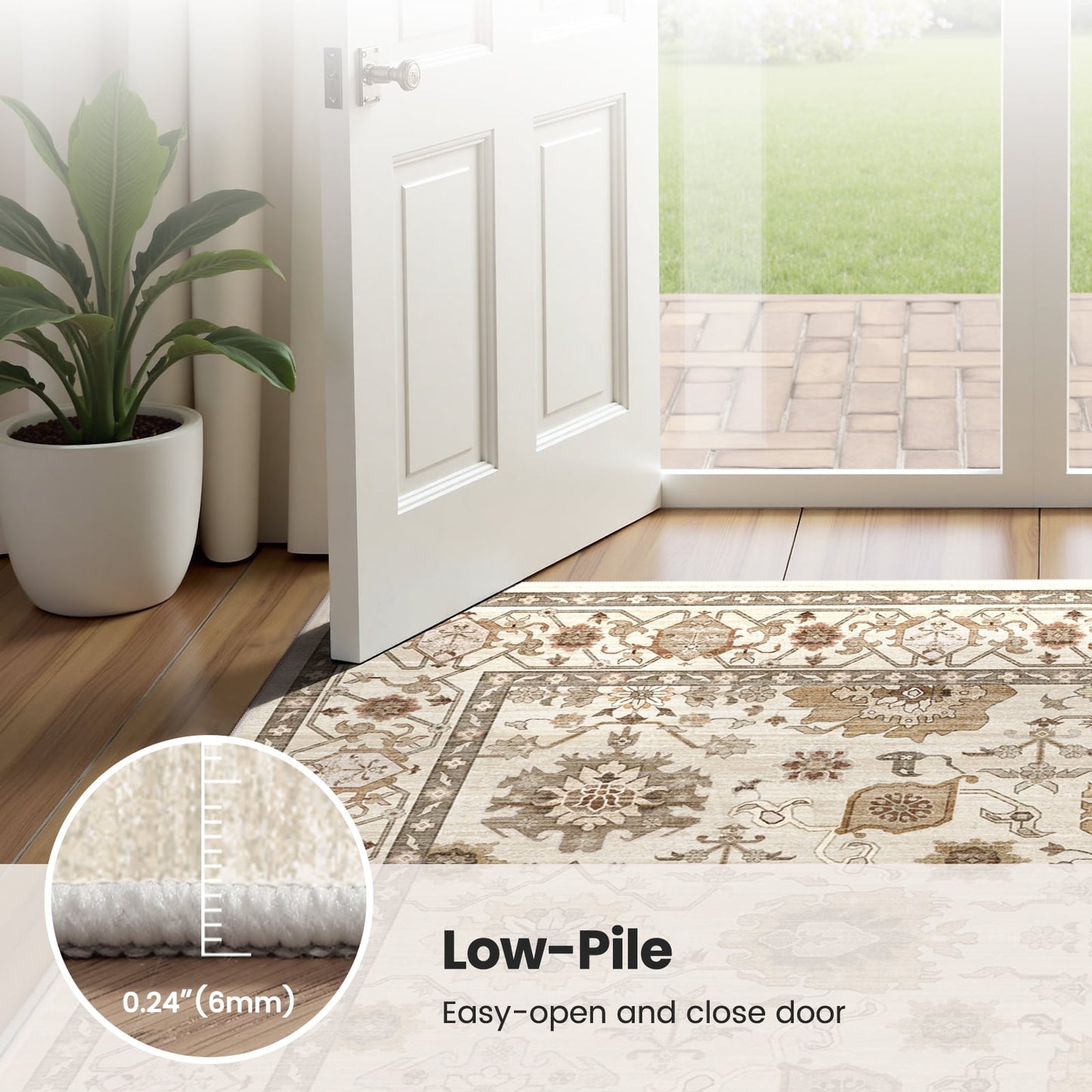 CHITOOMA 5'x7' Area Rugs for Living Room, Boho Machine Washable Stain Resistant Non-Shed Carpet, Floral Area Rug with Non-Slip Backing for Bedroom, Dining Room, Dorm, Office