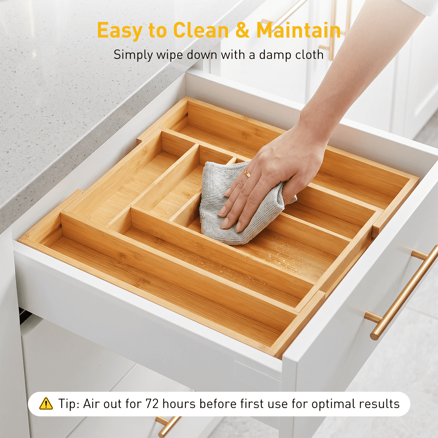 CHITOOMA Wood Bamboo Kitchen Drawer Organizer,Expandable Silverware Holder,Adjustable Kitchen Utensil Tray,for Forks, Spoons and Knives,8 Slots,Large