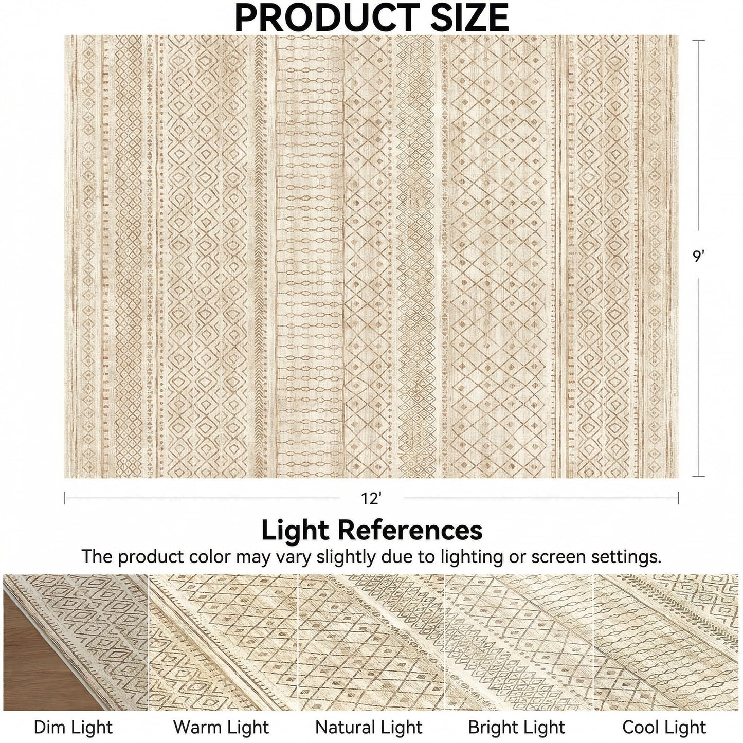 CHITOOMA 9'x12' Area Rugs for Living Room, Washable Rugs Boho Soft Geometric Bohemian Carpet Indoor Rug for Bedroom Dining Room Office Nonslip Foldable Rug