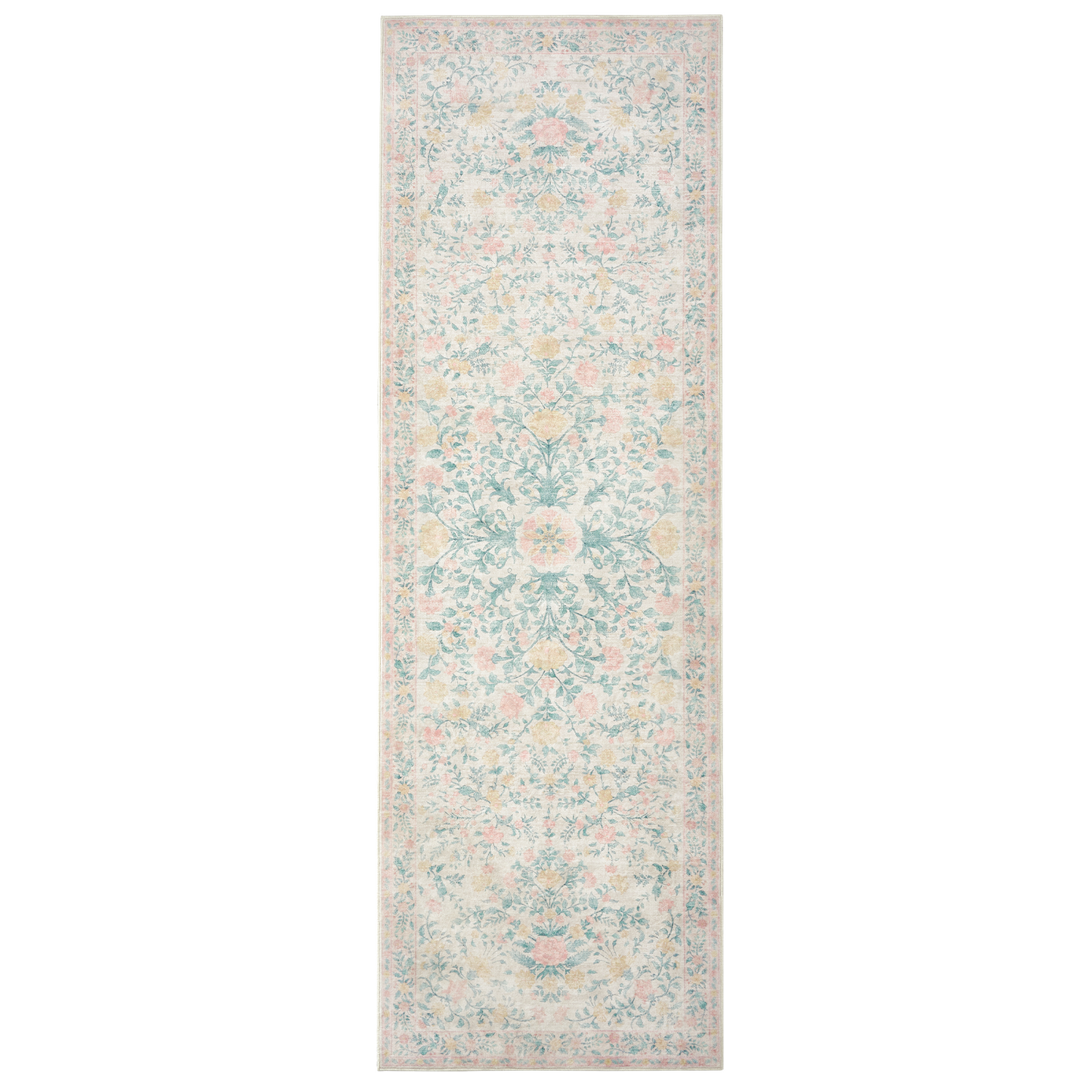 CHITOOMA 2.6'x8' Boho Runner Rug for Hallway, Machine Washable Stain Resistant Non-Shed Carpet, Floral Runner Rug with Non-Slip Backing for Kitchen, Entryway, Bedroom, Laundry, Bathroom