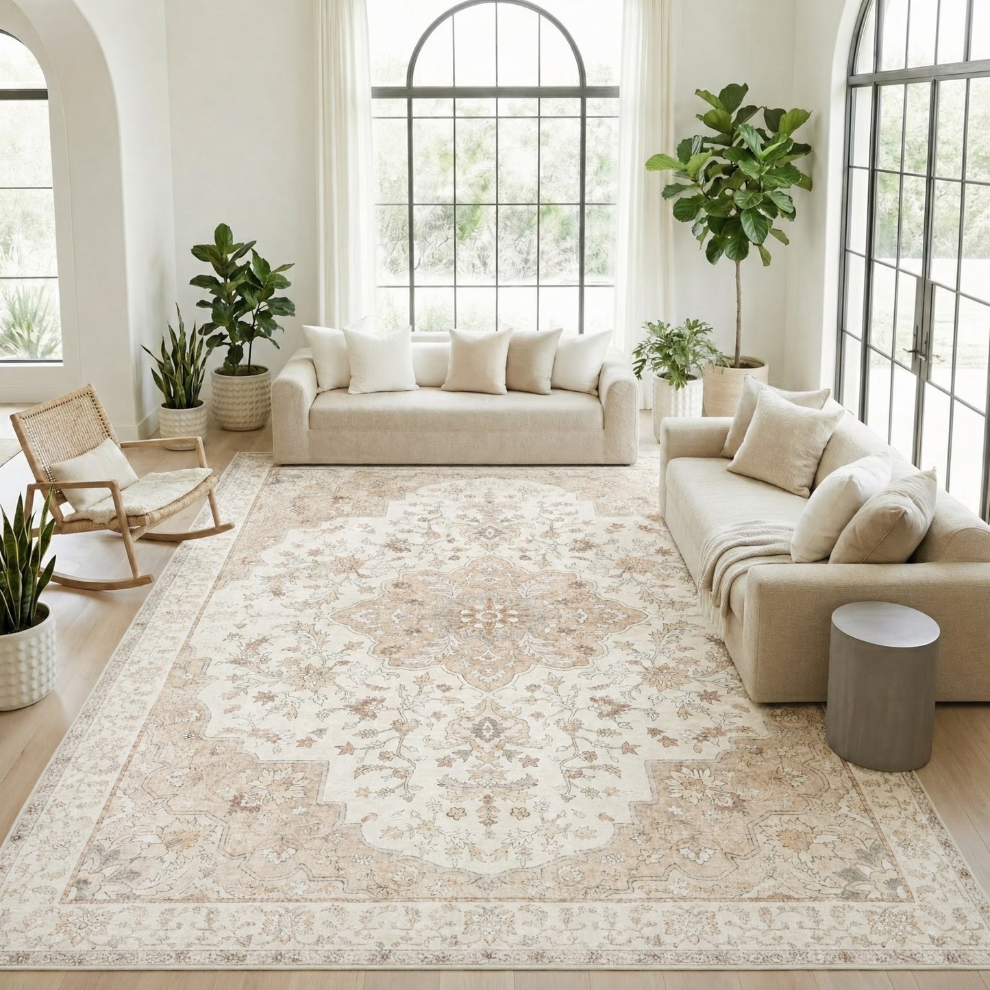 CHITOOMA 10'x14' Area Rugs for Living Room, Boho Machine Washable Stain Resistant Non-Shed Carpet, Floral Area Rug with Non-Slip Backing for Bedroom, Dining Room, Dorm, Office