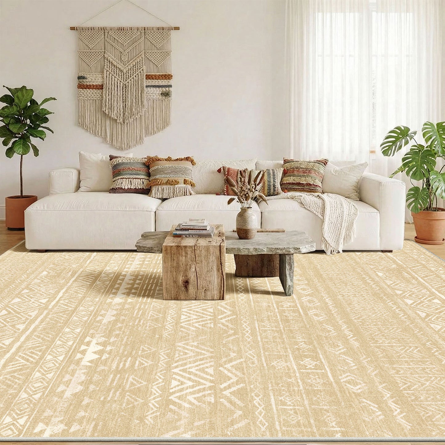 CHITOOMA 5'x7' Area Rugs for Living Room, Washable Rugs Boho Soft Geometric Bohemian Carpet Indoor Rug for Bedroom Dining Room Office Nonslip Foldable Rug