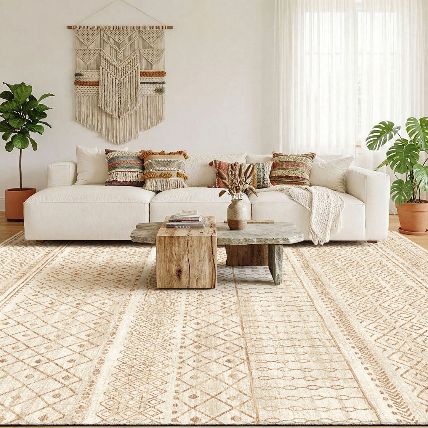 CHITOOMA 5'x7' Area Rugs for Living Room, Washable Rugs Boho Soft Geometric Bohemian Carpet Indoor Rug for Bedroom Dining Room Office Nonslip Foldable Rug