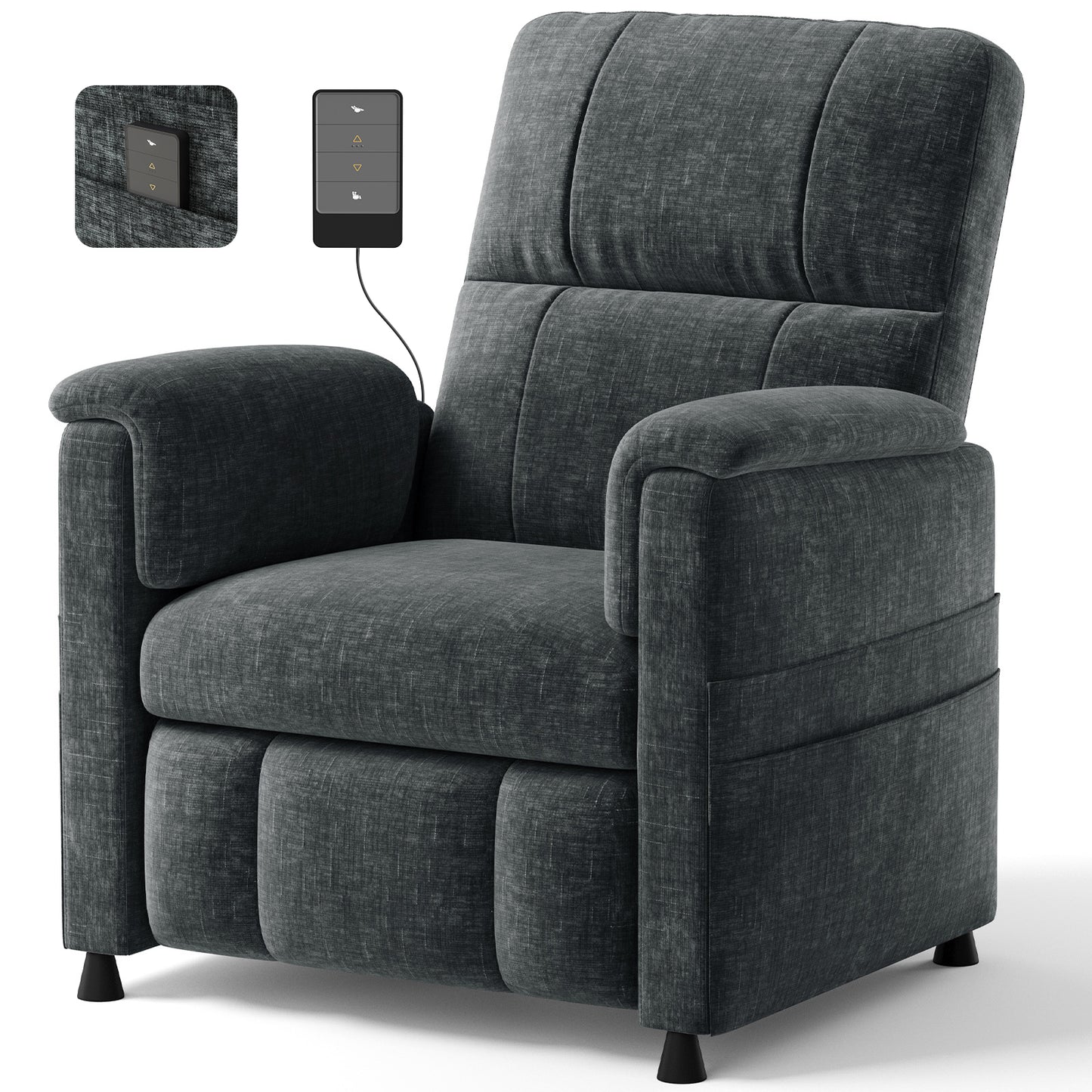 CHITOOMA Power Recliner Chair for Adults, Electric Recliner with Adjustable Backrest & Footrest, Remote Control, Chenille Fabric, High Back, Thick Cushion for Living Room,Bedroom,Home Theater,Black