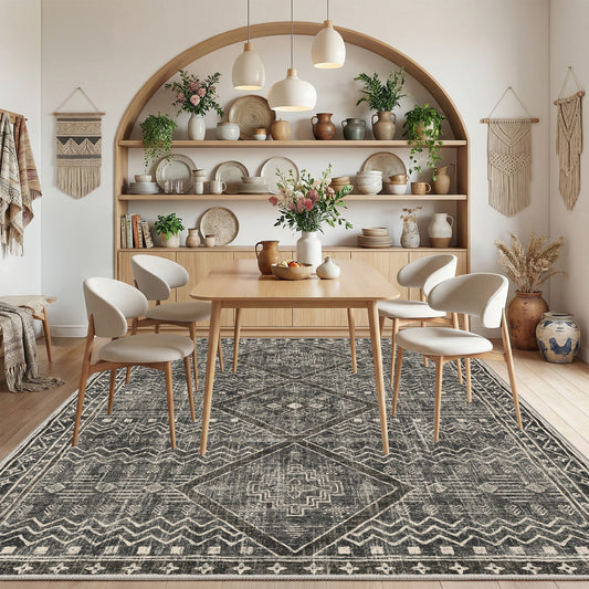 CHITOOMA 5'x7' Area Rugs for Living Room, Washable Boho Moroccan Rug Soft Vintage Distressed Geometric Tribal Area Rug for Bedroom Dining Room Office with Non-Slip Backing, Stain Resistant Non-Shed