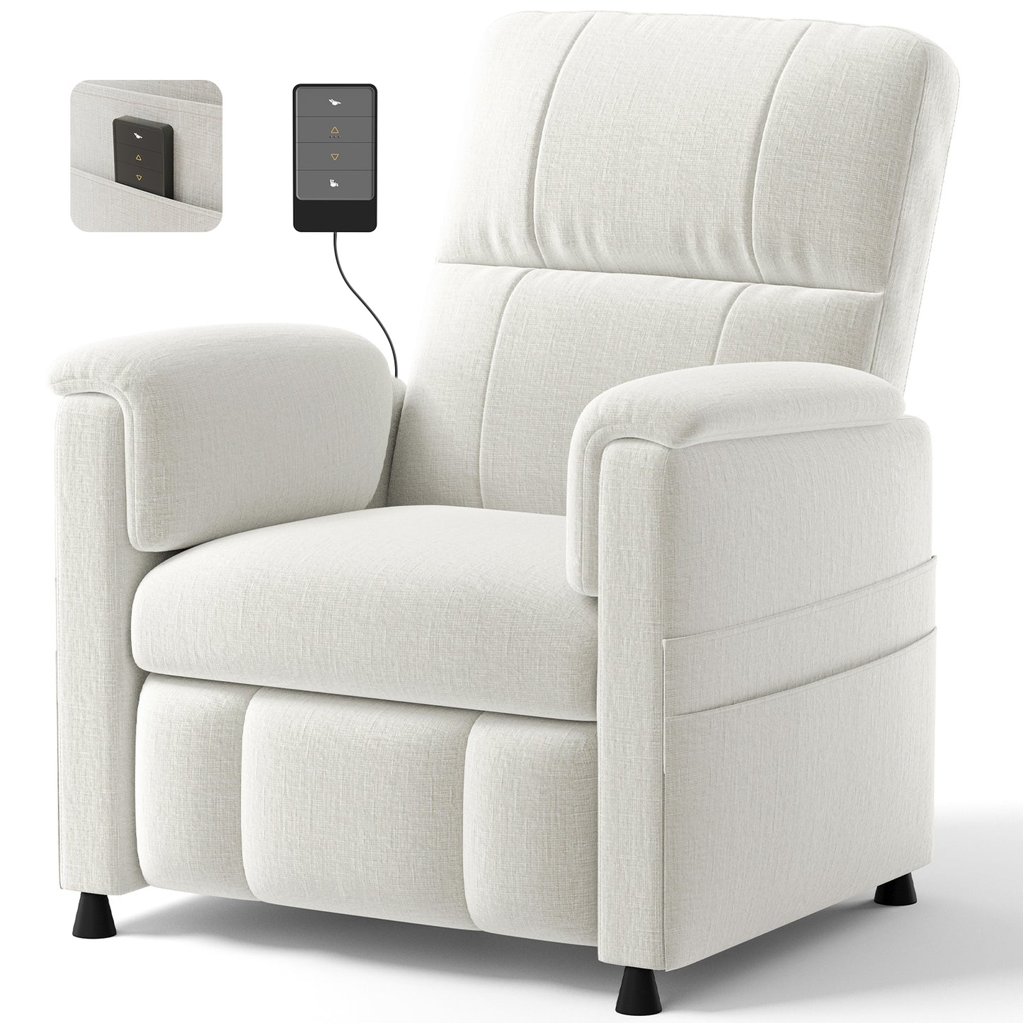 CHITOOMA Power Recliner Chair for Adults, Electric Recliner with Adjustable Backrest & Footrest, Remote Control, Chenille Fabric, High Back, Thick Cushion for Living Room,Bedroom,Home Theater,White