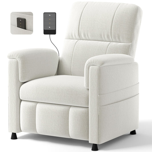CHITOOMA Power Recliner Chair for Adults, Electric Recliner with Adjustable Backrest & Footrest, Remote Control, Chenille Fabric, High Back, Thick Cushion for Living Room,Bedroom,Home Theater,White