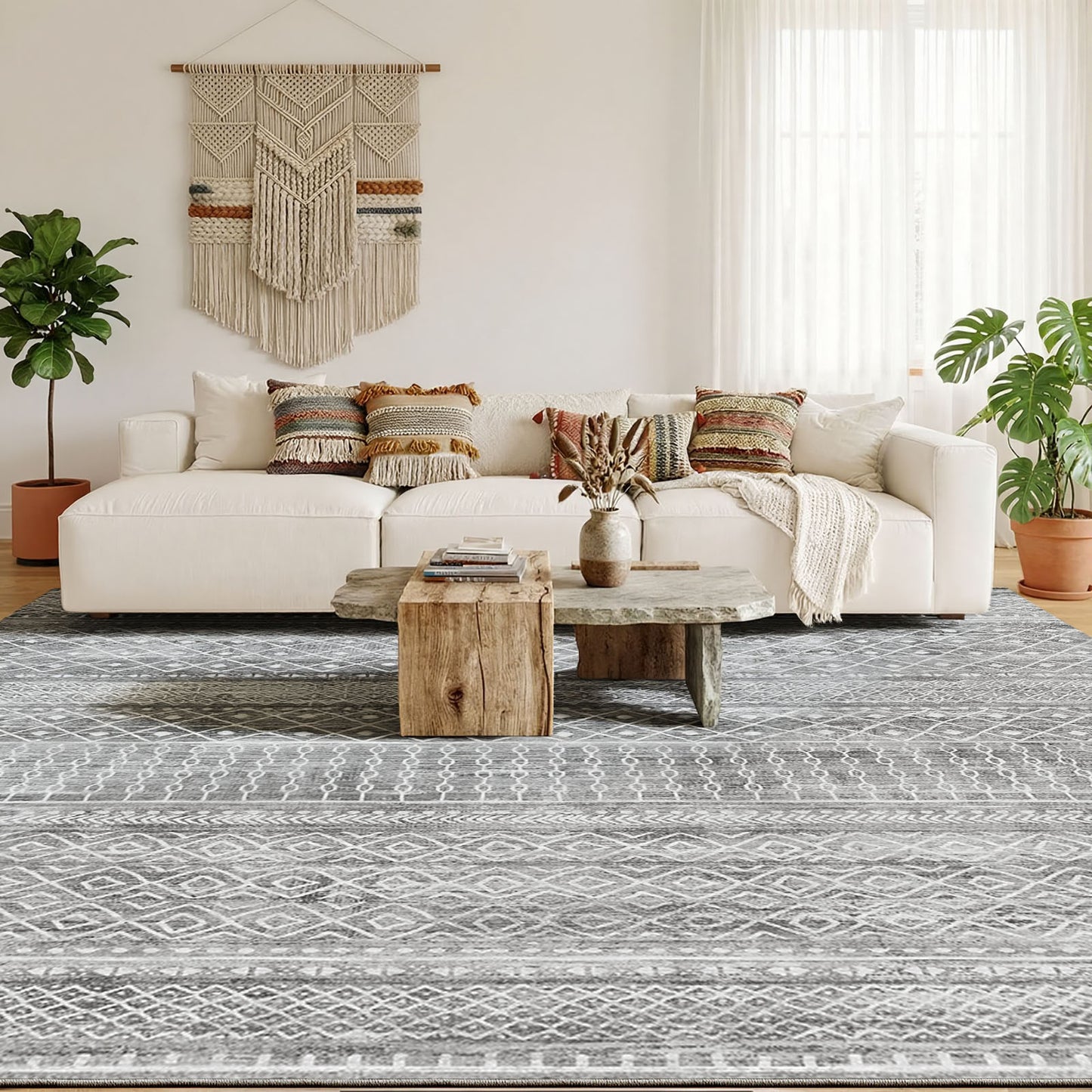 CHITOOMA 8'x10' Area Rugs for Living Room, Washable Rugs Boho Soft Geometric Bohemian Carpet Indoor Rug for Bedroom Dining Room Office Nonslip Foldable Rug