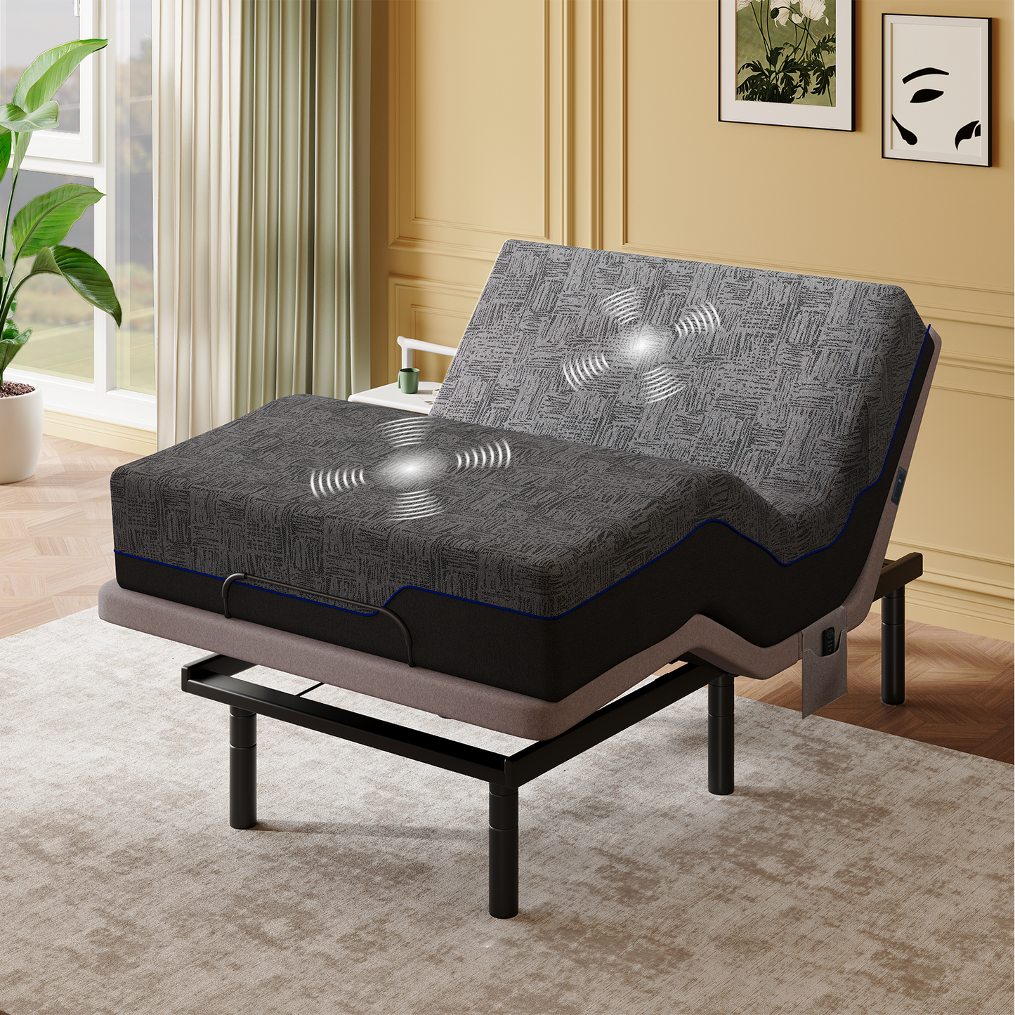 CHITOOMA Electric Adjustable Bed Frame Twin XL, Zero-Clearance with Massage (4 Modes & 3 Intensities), Wireless Remote, Zero Gravity, 4 USB Ports, Under-Bed Nightlight