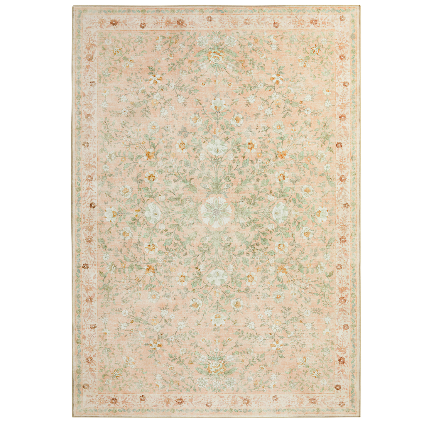 CHITOOMA 5'x7' Boho Area Rugs for Living Room, Machine Washable Stain Resistant Non-Shed Carpet, Floral Area Rug with Non-Slip Backing for Bedroom, Dining Room, Dorm, Office