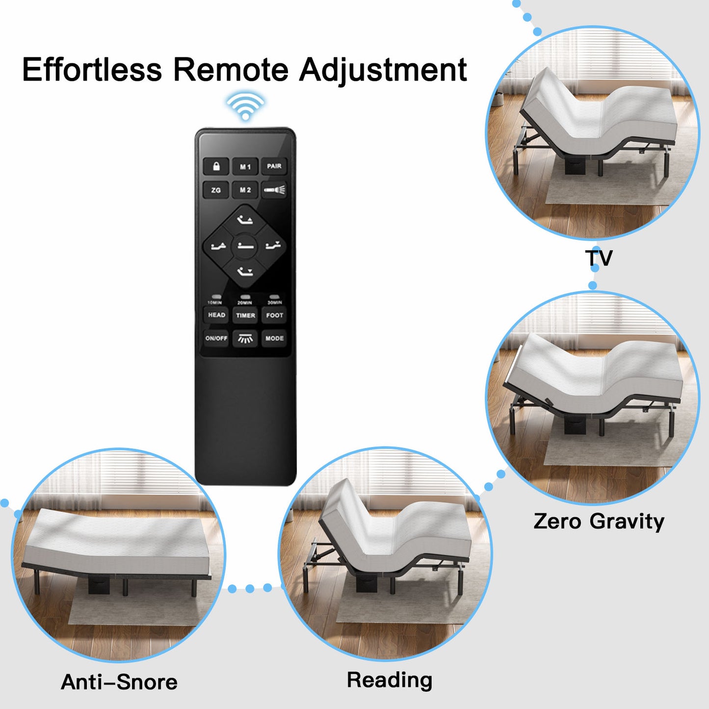 CHITOOMA Split King Electric Adjustable Bed Frame with Massage, Wireless Remote with Sync Control, Zero Gravity, USB Ports, Under-Bed Nightlight & 4 Leg Height Options