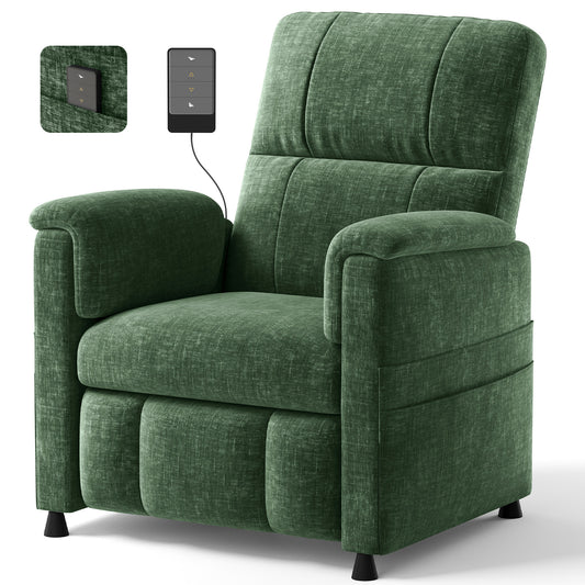 CHITOOMA Power Recliner Chair for Adults, Electric Recliner with Adjustable Backrest & Footrest, Remote Control, Chenille Fabric, High Back, Thick Cushion for Living Room,Bedroom,Home Theater,Green