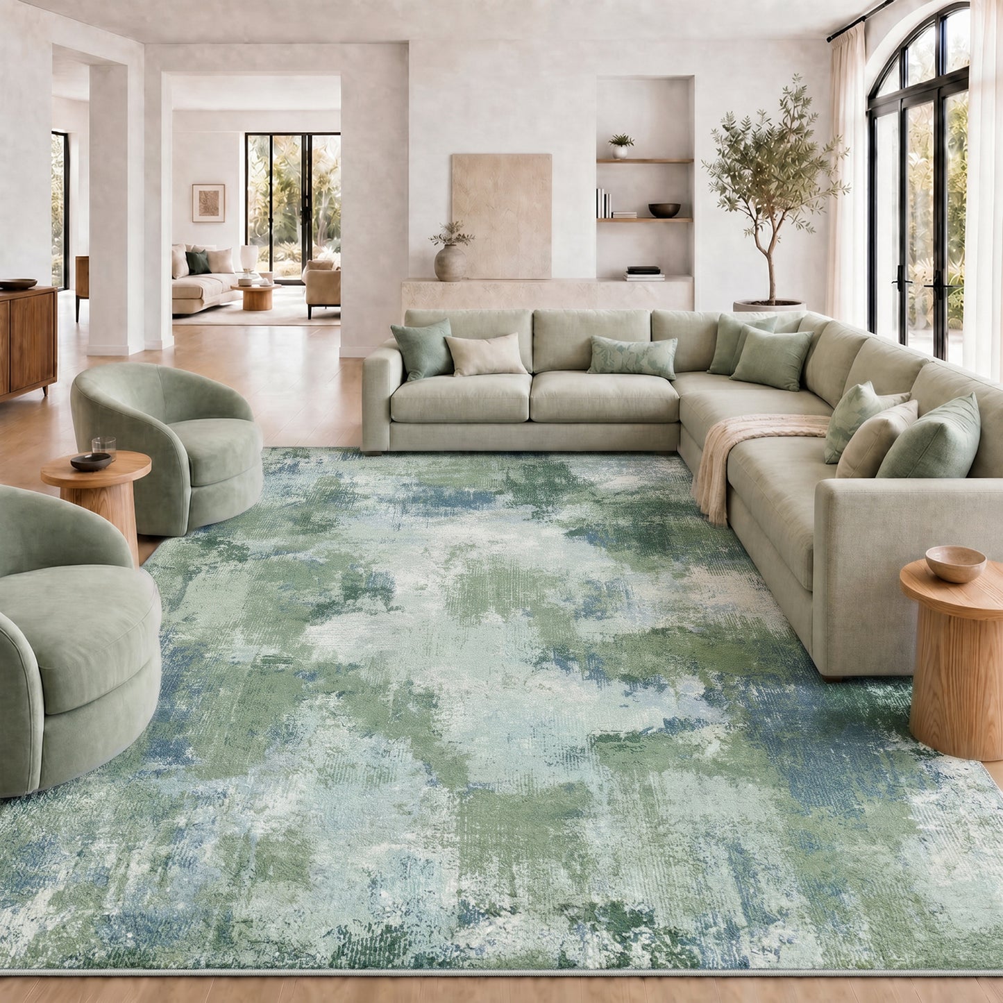 CHITOOMA 9'x12' Area Rugs for Living Room, Machine Washable Abstract Distressed Rugs Indoor Neutral Carpet Rugs for Bedroom Dining Room Office with Non-Slip Backing, Stain Resistant Non-Shed