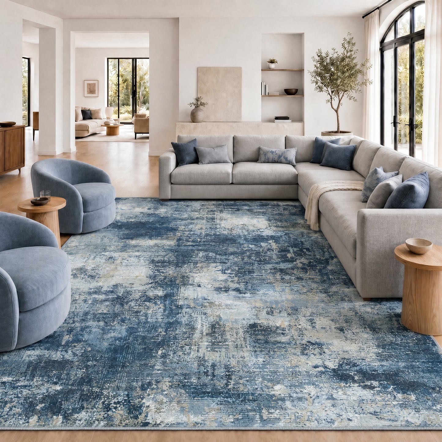 CHITOOMA 9'x12' Area Rugs for Living Room, Machine Washable Abstract Distressed Rugs Indoor Neutral Carpet Rugs for Bedroom Dining Room Office with Non-Slip Backing, Stain Resistant Non-Shed