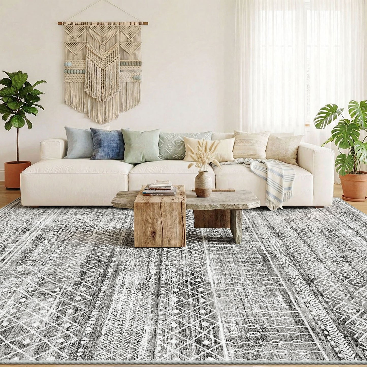 CHITOOMA 5'x7' Area Rugs for Living Room, Washable Rugs Boho Soft Geometric Bohemian Carpet Indoor Rug for Bedroom Dining Room Office Nonslip Foldable Rug