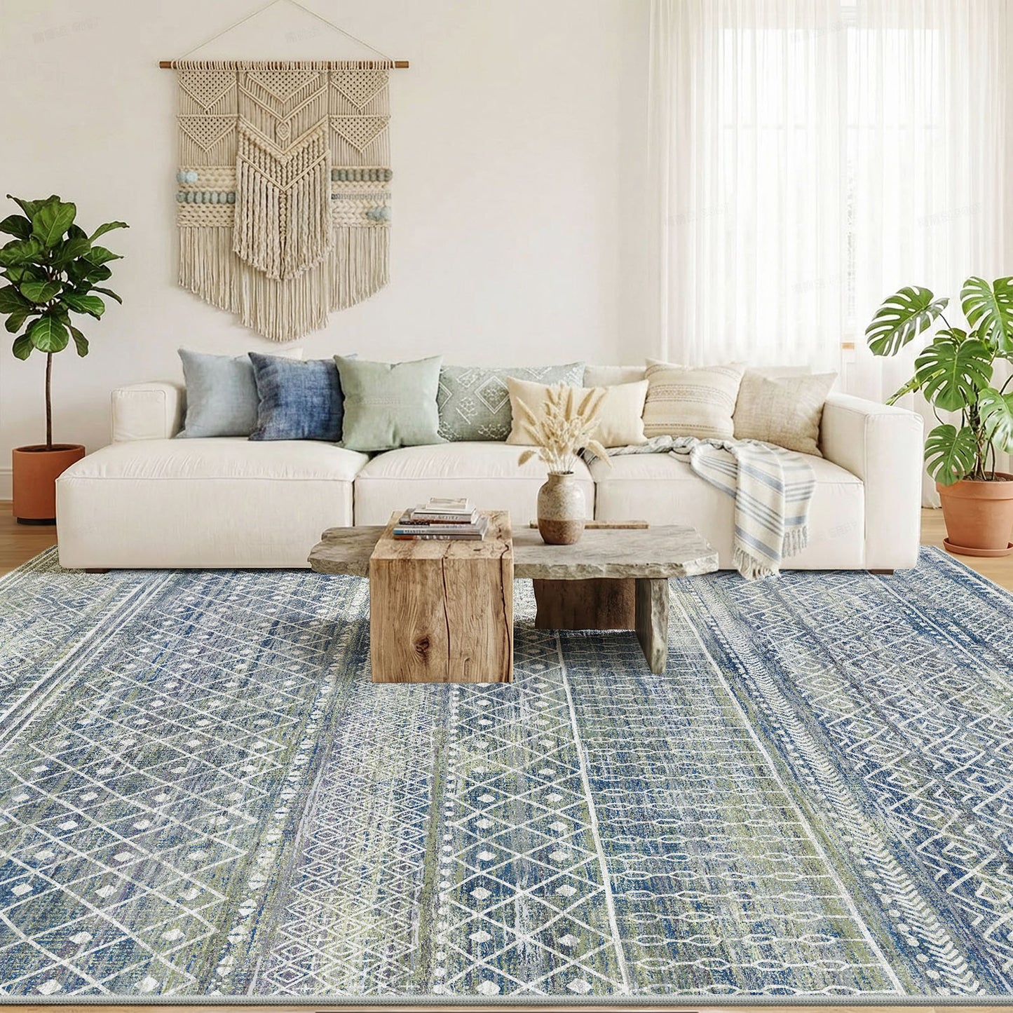 CHITOOMA 9'x12' Area Rugs for Living Room, Washable Rugs Boho Soft Geometric Bohemian Carpet Indoor Rug for Bedroom Dining Room Office Nonslip Foldable Rug