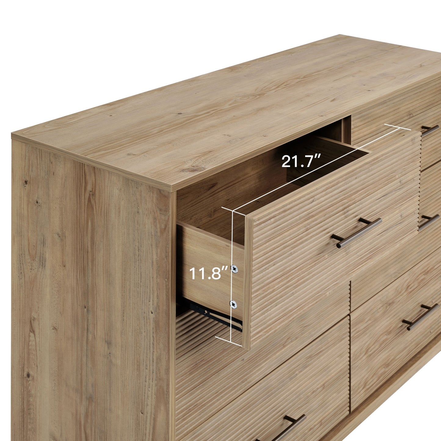 CHITOOMA 6 Drawer Fluted Dresser for Bedroom, Modern Wooden Long Dresser, Storage Cabine Chest of Drawers for Living Room Hallway, Natural