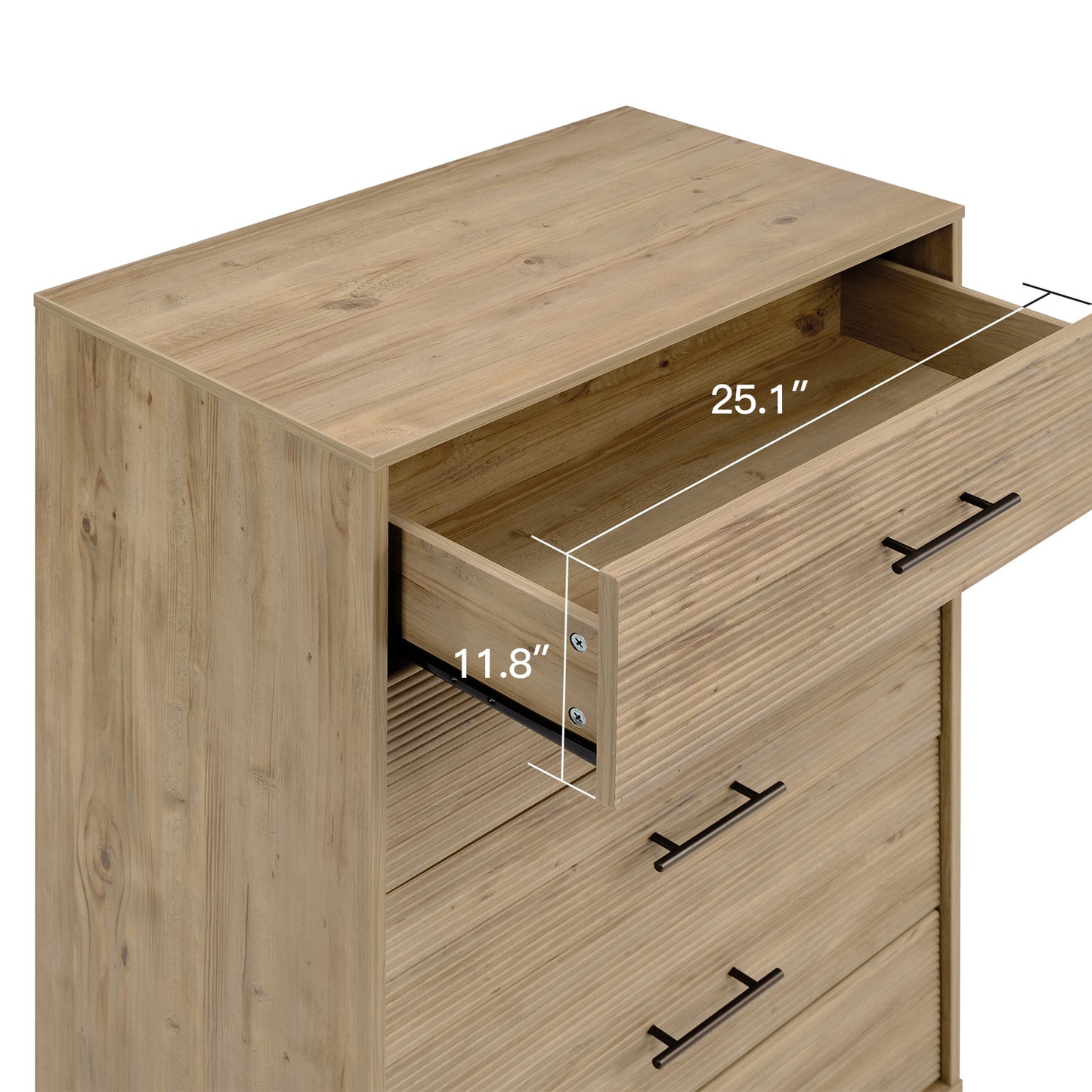 CHITOOMA Fluted Dresser for Bedroom, Modern Wooden 5 Drawer Tall Dresser, Chest of Drawers, Storage Cabine Living Room Hallway, Natural