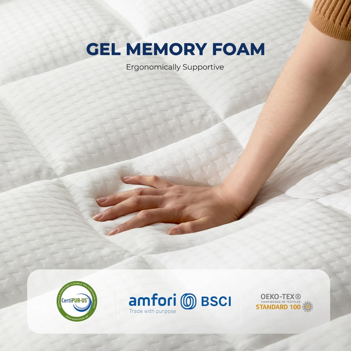 Twin XL Size Dual Layer 4 Inch Memory Foam Mattress Topper, 2" Gel Memory Foam and 2" Pillow Top Mattress Pad for Back Pain Relief, Medium Support, Non-Slip, CertiPUR-US Certified