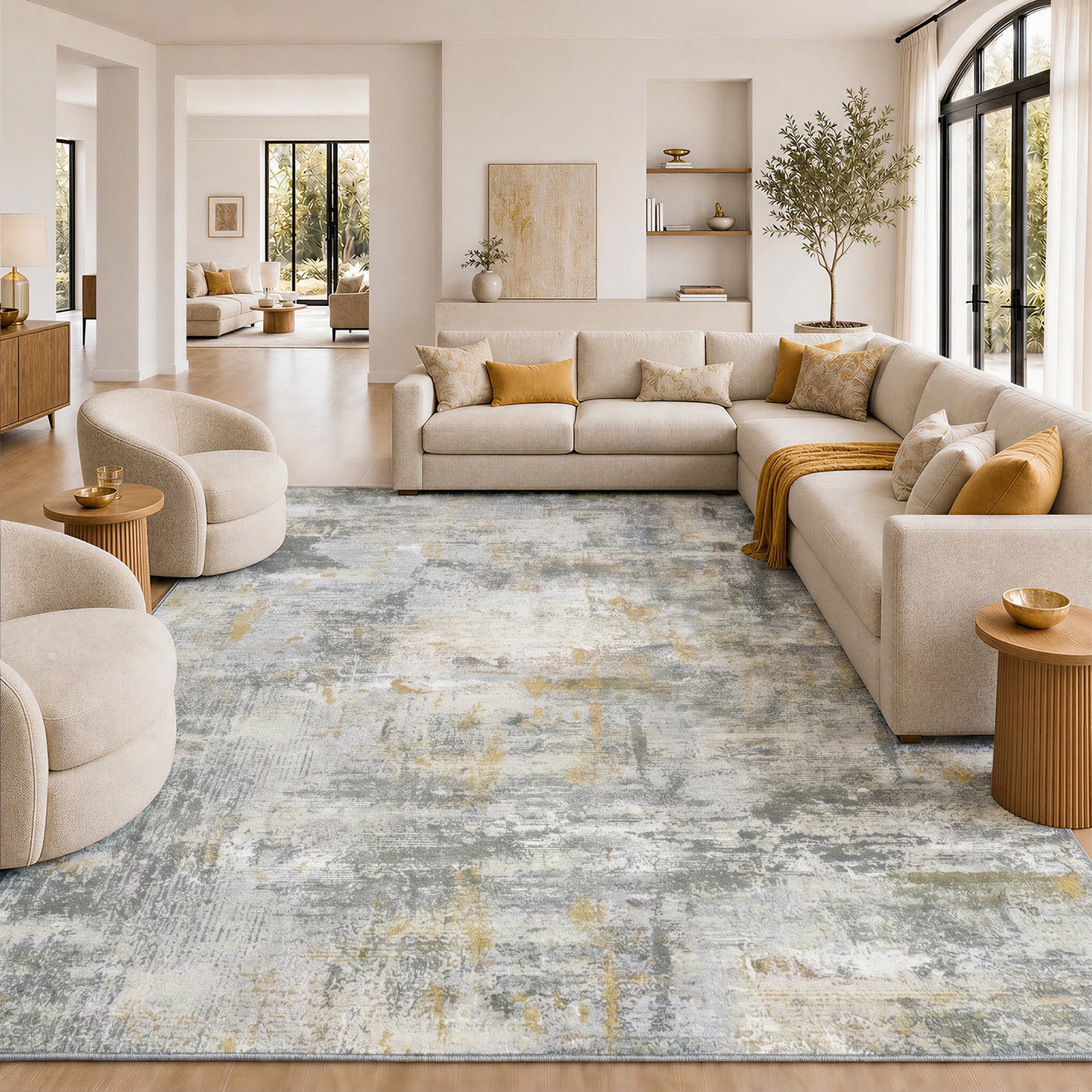 CHITOOMA 8'x10' Area Rugs for Living Room, Machine Washable Rugs for Bedroom Dining Room Dorm Office with Non-Slip Backing, Stain Resistant Non-Shed Carpet