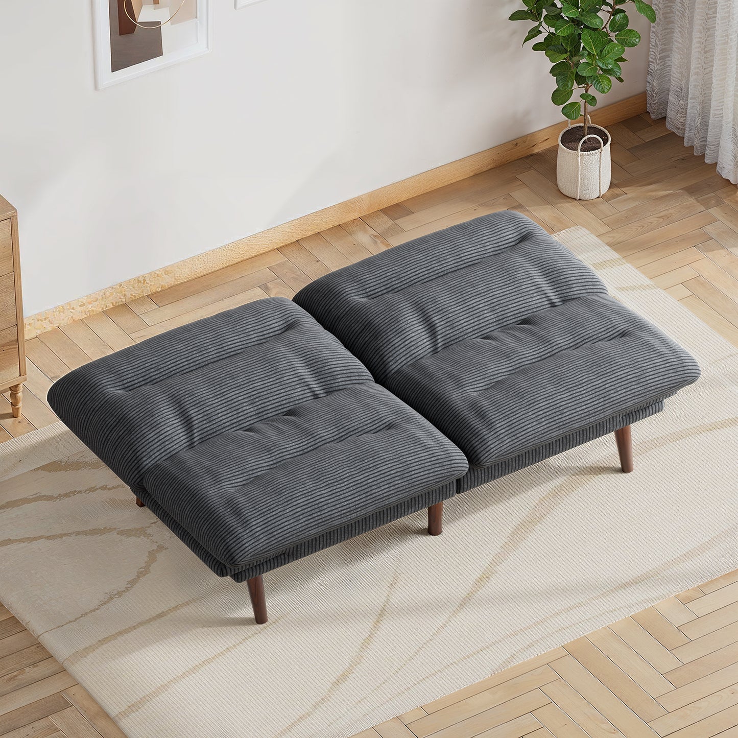 CHITOOMA 66'' Futon Sofa Bed with Adjustable Backrest & Armrests, Grey Corduroy Convertible Futon Couch, Comfy Loveseat for Small Spaces Apartment, Office