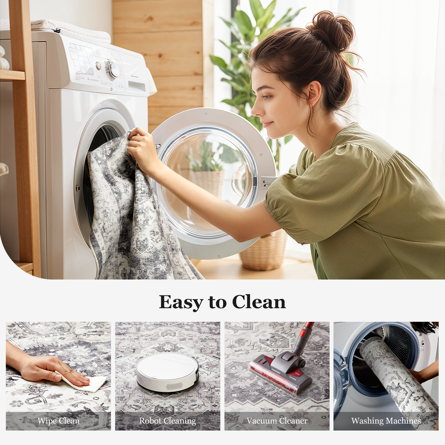 CHITOOMA 2'x6' Machine-washable Runner Rug for Kitchen, Stain Resistant Non-Shed Carpet, Boho Runner Rug with Non-Slip Backing for Hallway, Entryway, Bedroom, Laundry, Bathroom
