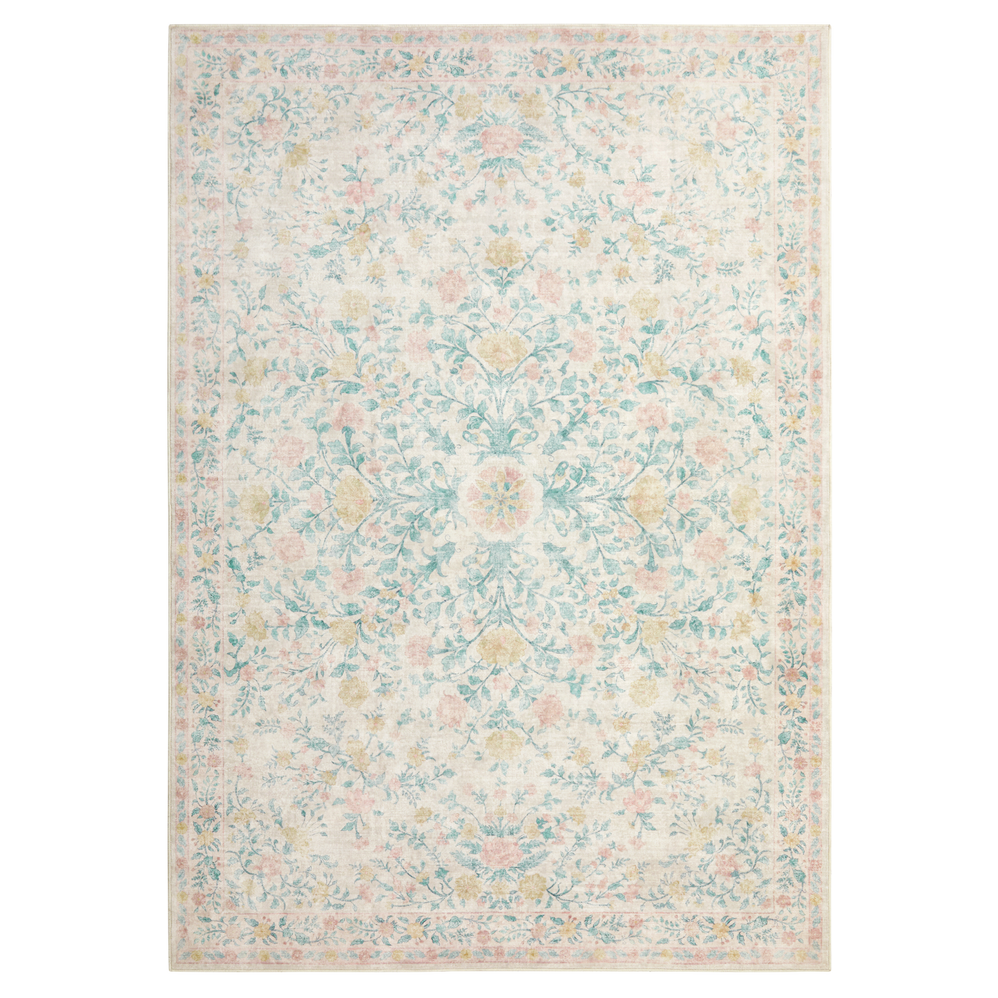 CHITOOMA 3'x5' Boho Area Rugs for Living Room, Machine Washable Stain Resistant Non-Shed Carpet, Floral Area Rug with Non-Slip Backing for Bedroom, Dining Room, Dorm, Office