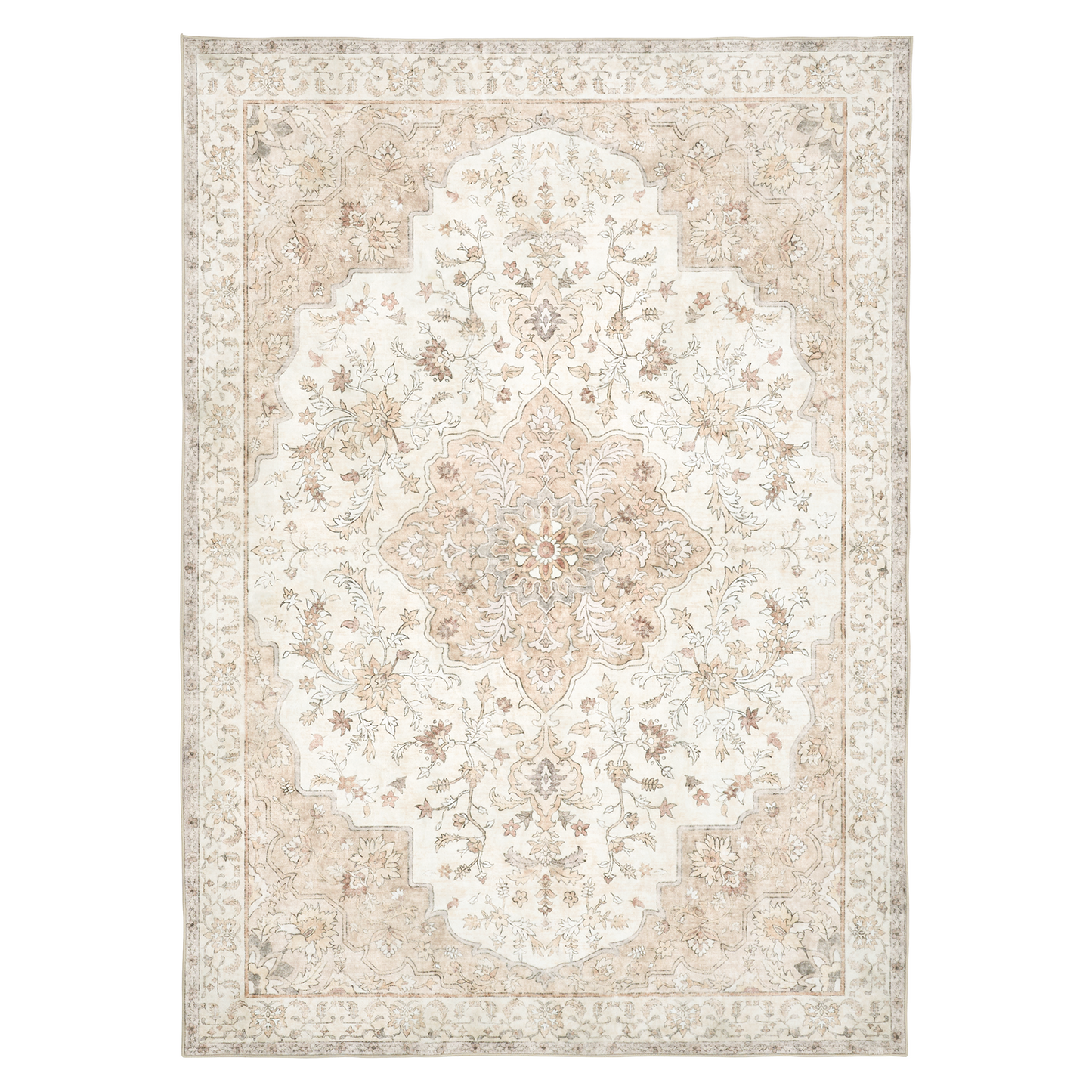 CHITOOMA 3'x5' Machine-washable Area Rugs for Living Room, Stain Resistant Non-Shed Carpet, Boho Floral Area Rugs with Non-Slip Backing for Bedroom, Dining Room, Dorm, Office