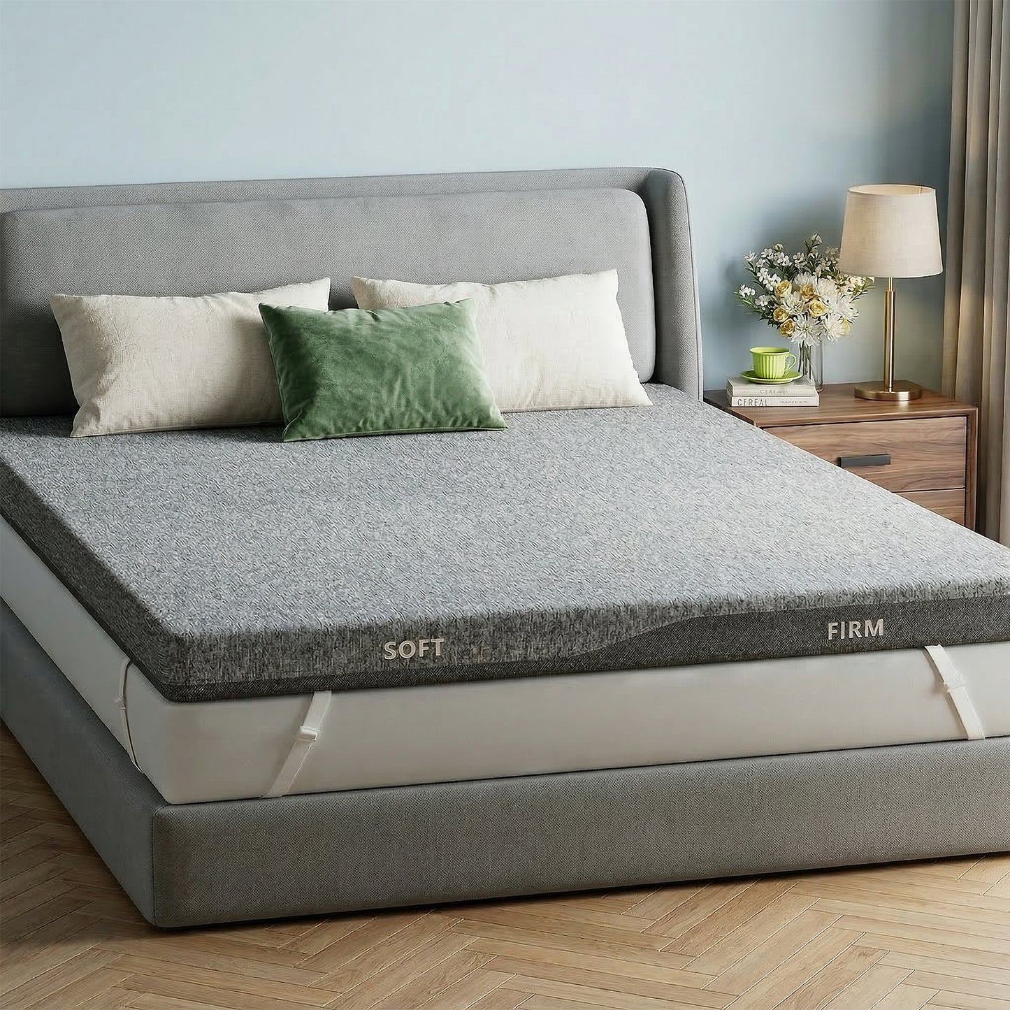 CHITOOMA 3 Inch Dual Firmness King Memory Foam Mattress Topper with Split Soft & Firm Zones, Gel Infused Foam Mattress Topper for Pressure Relief, CertiPUR-US