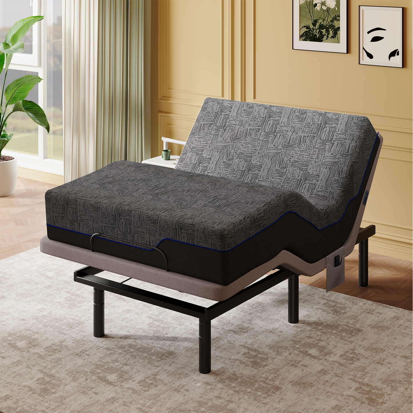 CHITOOMA Electric Adjustable Bed Frame Twin XL, Zero-Clearance with Wireless Remote, Zero Gravity, Individually Tilting Head & Foot, 4 USB Ports, Under-Bed Nightlight