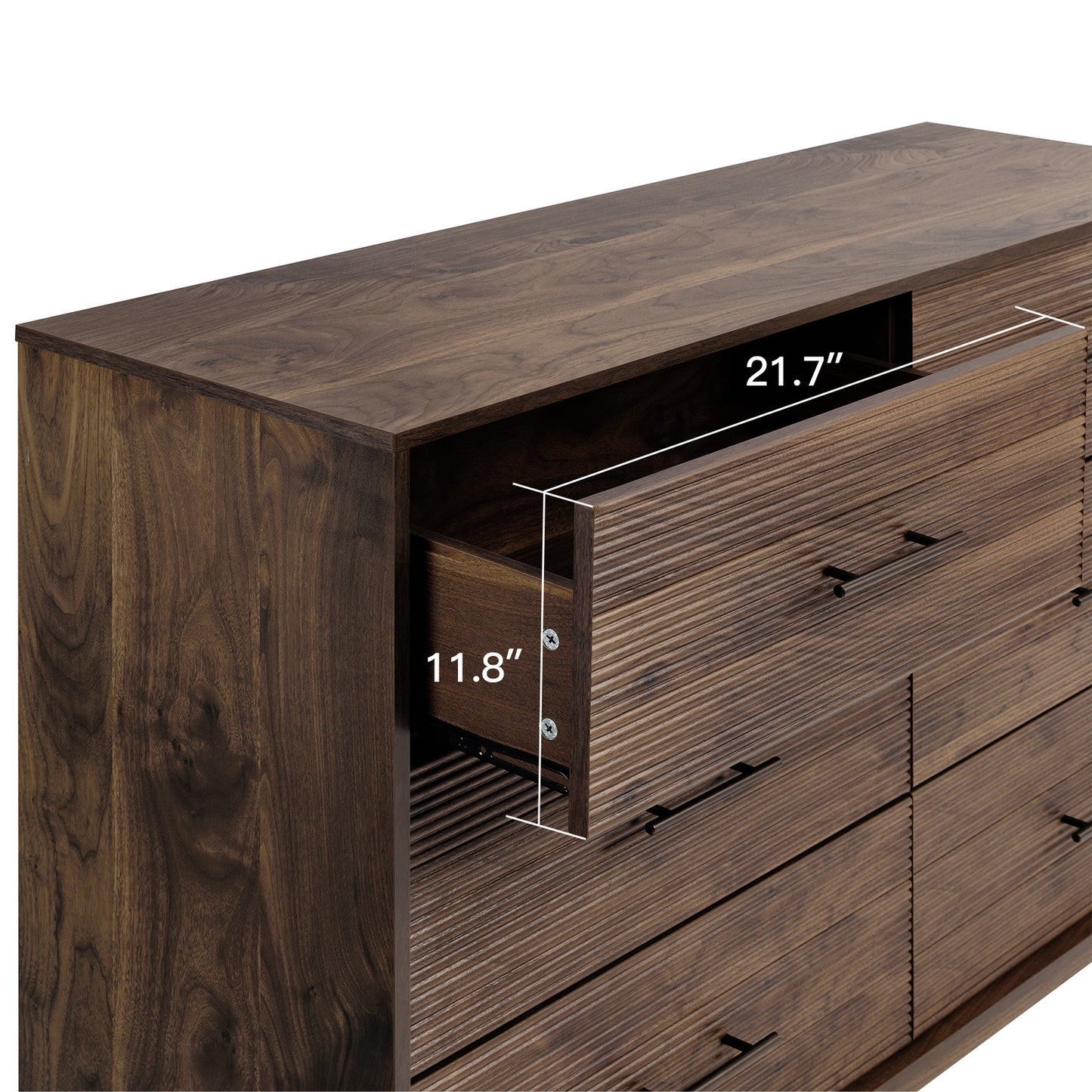 CHITOOMA 6 Drawer Fluted Dresser for Bedroom, Modern Wooden Long Dresser, Storage Cabine Chest of Drawers for Living Room Hallway, Walnut