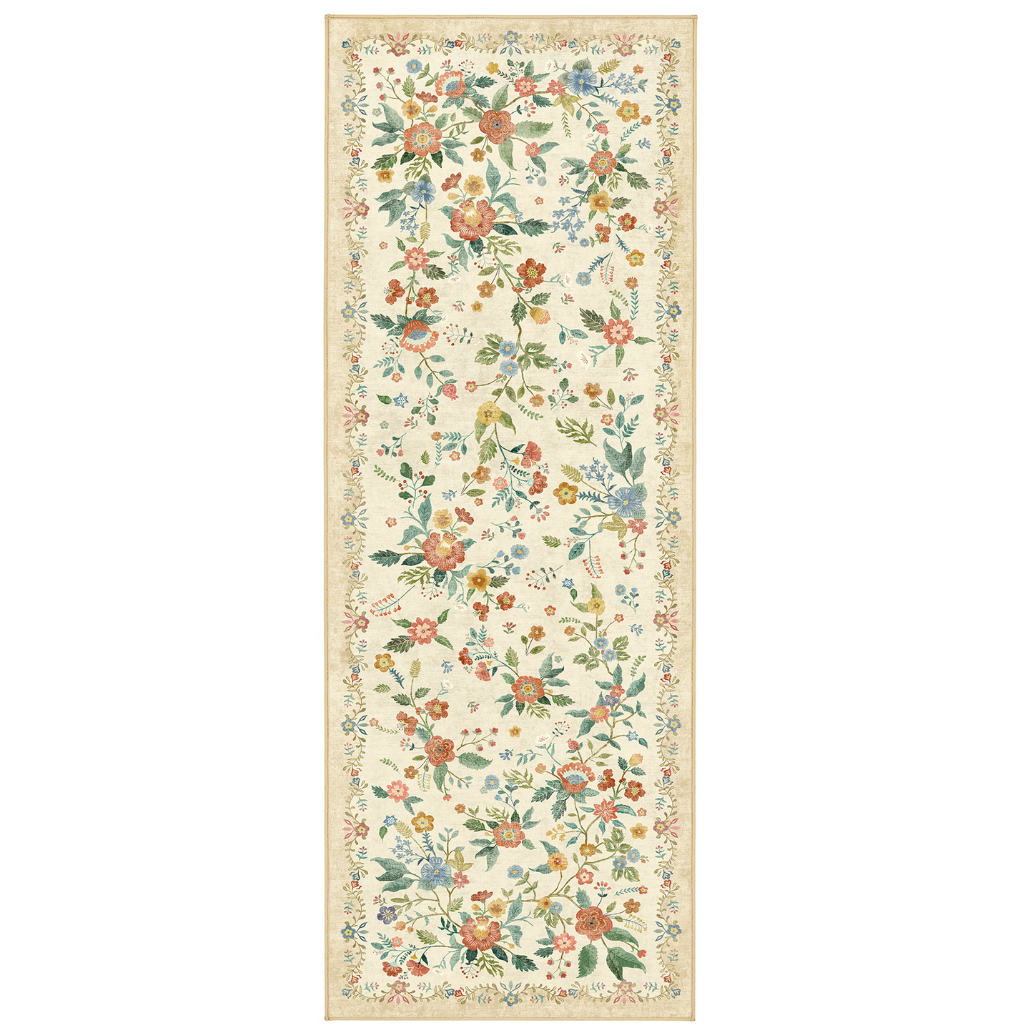 CHITOOMA 2.6'x8' Machine-washable Runner Rug for Kitchen, Stain Resistant Non-Shed Carpet, Boho Floral Runner Rug with Non-Slip Backing for Hallway, Entryway, Bedroom, Laundry, Bathroom