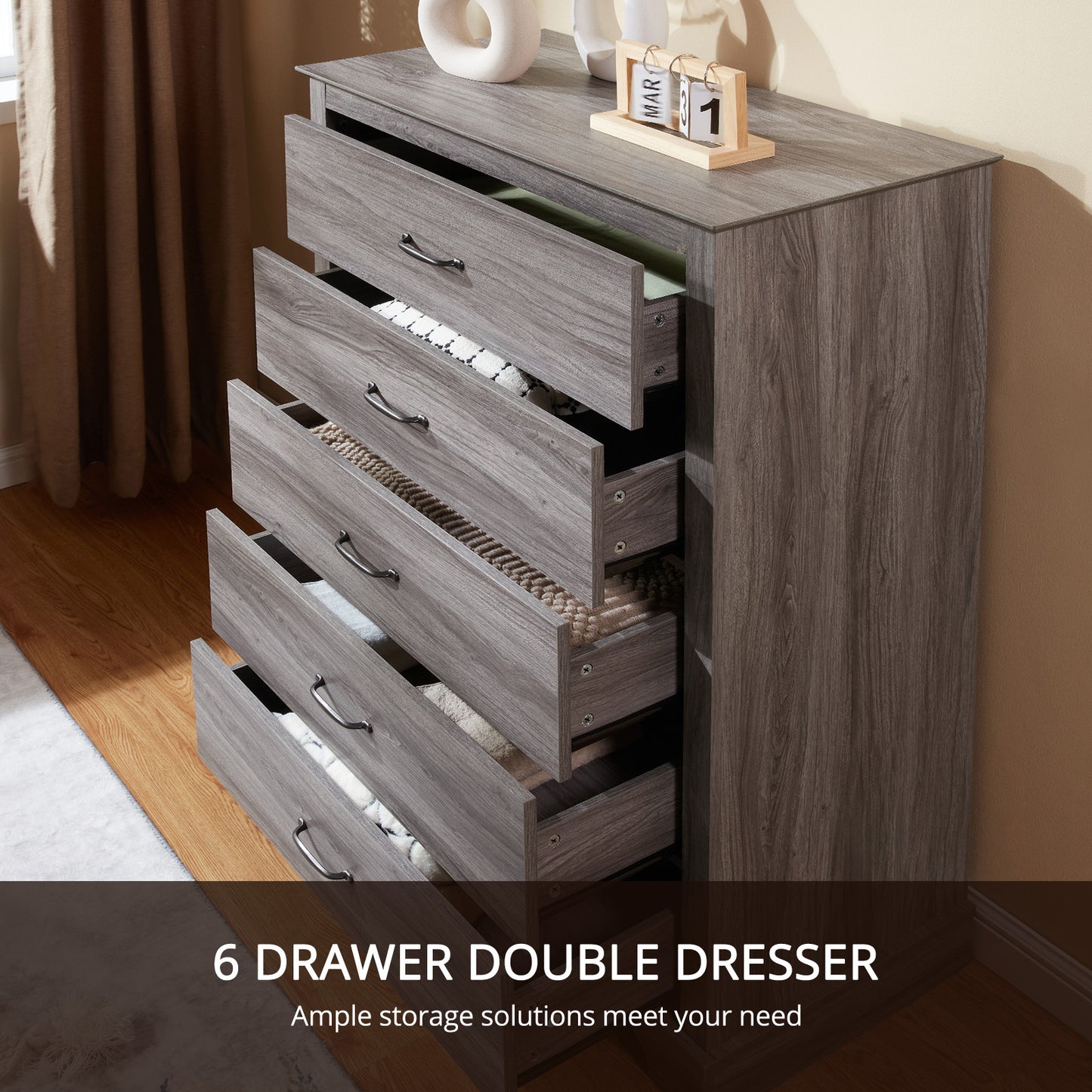 CHITOOMA 5 Drawer Dressers for Bedroom, Adult Tall Wooden Chest of Drawers, Storage Cabine for Living Room Entryway, Gray