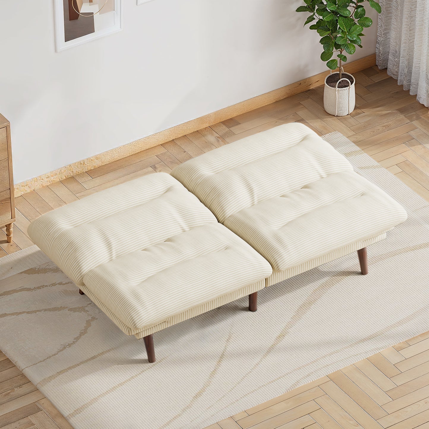 CHITOOMA 66'' Futon Sofa Bed with Adjustable Backrest & Armrests, White Corduroy Convertible Futon Couch, Comfy Loveseat for Small Spaces Apartment, Office