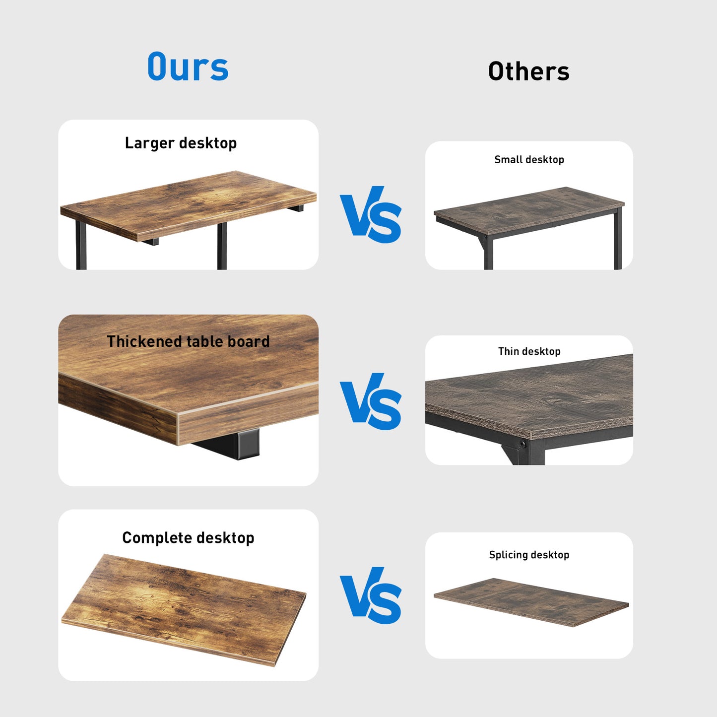 2pcs C Shaped Sofa Side End Table，Side Table TV Tray Table for Sofa,Couch Table with metal frame for livingroom,Bedroom,Rustic Brown