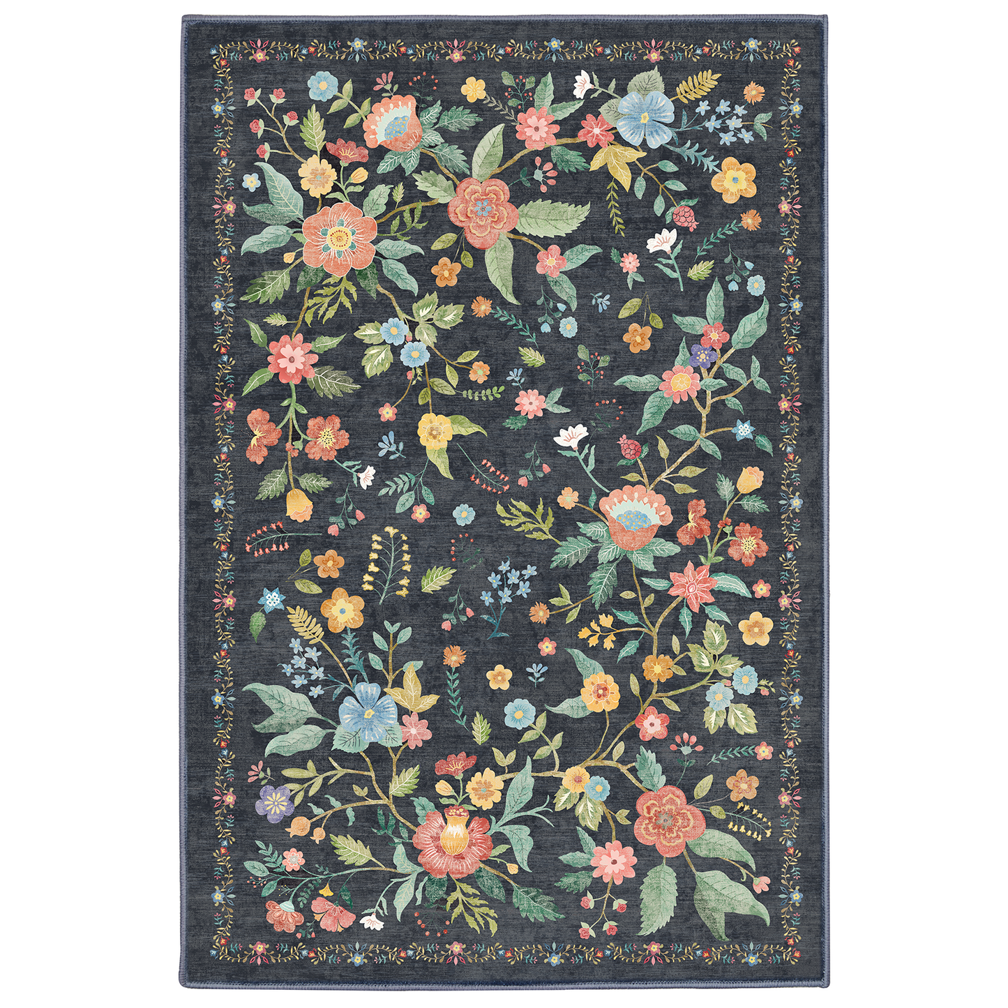 CHITOOMA 3'x5' Boho Area Rugs for Living Room, Machine Washable Stain Resistant Non-Shed Carpet, Floral Area Rug with Non-Slip Backing for Bedroom, Dining Room, Dorm, Office