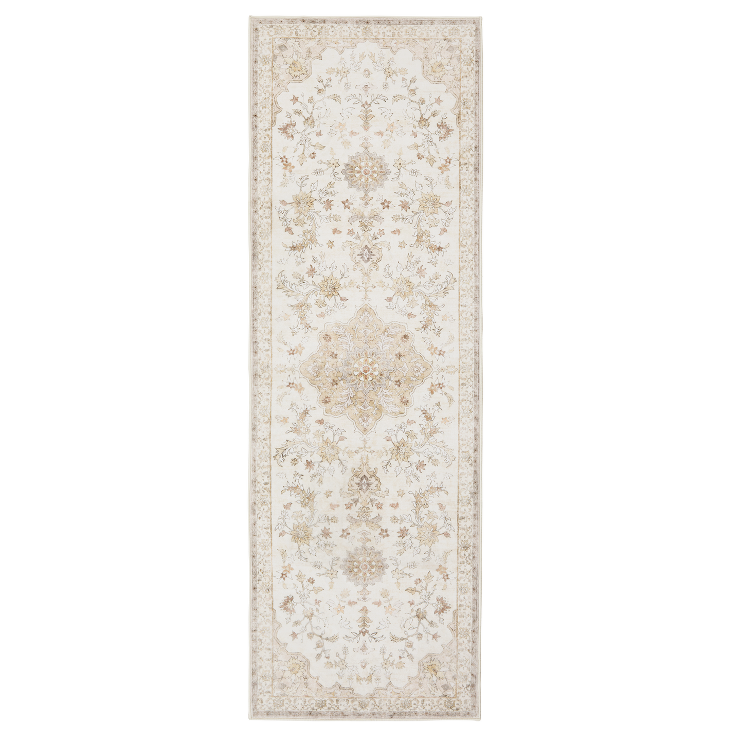 CHITOOMA 2.6'x8' Boho Runner Rug for Hallway, Machine Washable Stain Resistant Non-Shed Carpet, Floral Runner Rug with Non-Slip Backing for Kitchen, Entryway, Bedroom, Laundry, Bathroom