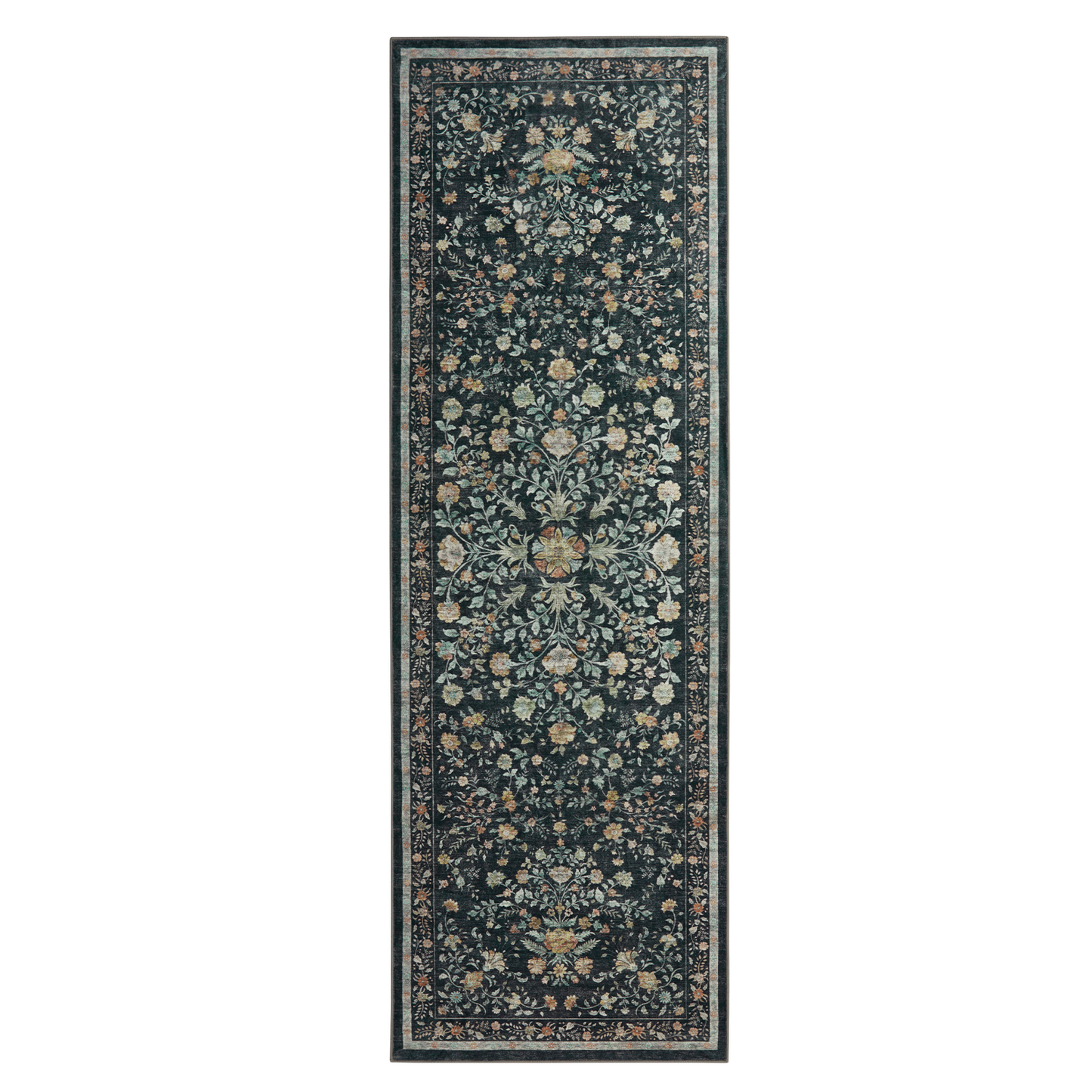 CHITOOMA 2.6'x8' Boho Runner Rug for Hallway, Machine Washable Stain Resistant Non-Shed Carpet, Floral Runner Rug with Non-Slip Backing for Kitchen, Entryway, Bedroom, Laundry, Bathroom