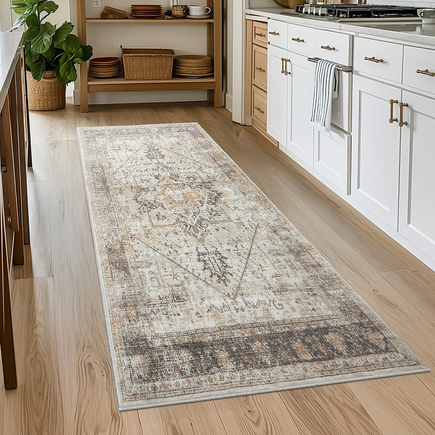 CHITOOMA 2'x6' Boho Runner Rug for Hallway, Machine Washable Stain Resistant Non-Shed Carpet, Runner Rug with Non-Slip Backing for Kitchen, Entryway, Bedroom, Laundry, Bathroom
