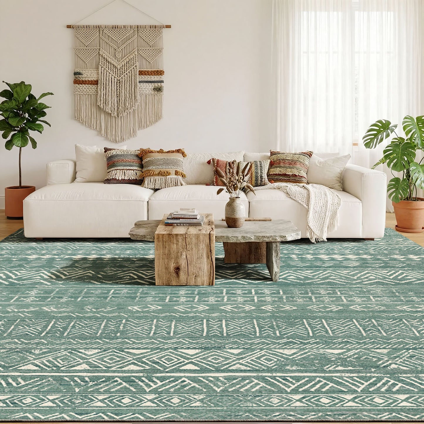 CHITOOMA 5'x7' Area Rugs for Living Room, Washable Rugs Boho Soft Geometric Bohemian Carpet Indoor Rug for Bedroom Dining Room Office Nonslip Foldable Rug