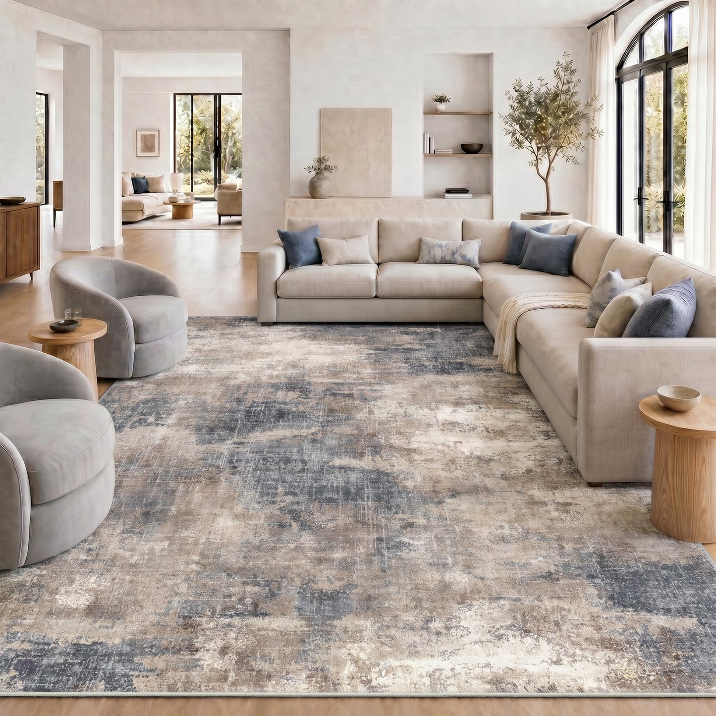 CHITOOMA 8'x10' Area Rugs for Living Room, Machine Washable Abstract Distressed Rugs Indoor Neutral Carpet Rugs for Bedroom Dining Room Office with Non-Slip Backing, Stain Resistant Non-Shed