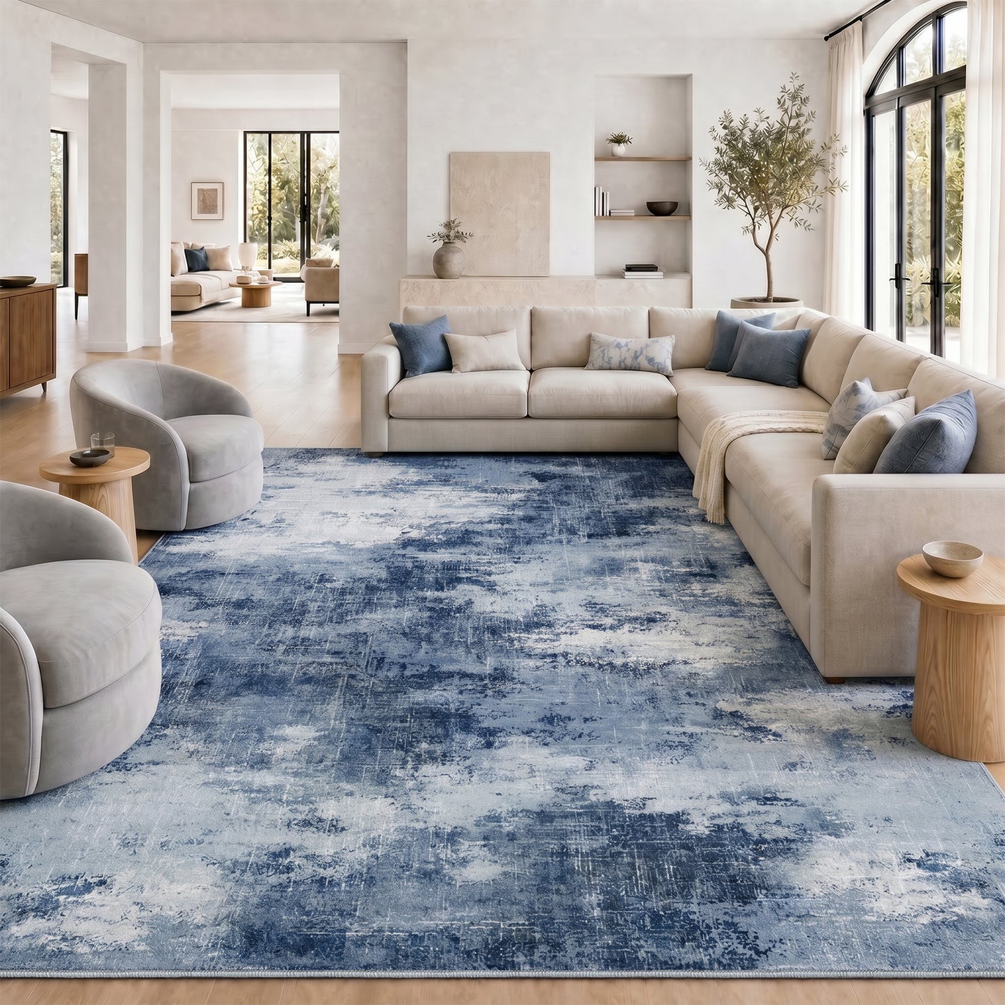CHITOOMA 9'x12' Area Rugs for Living Room, Machine Washable Abstract Distressed Rugs Indoor Neutral Carpet Rugs for Bedroom Dining Room Office with Non-Slip Backing, Stain Resistant Non-Shed