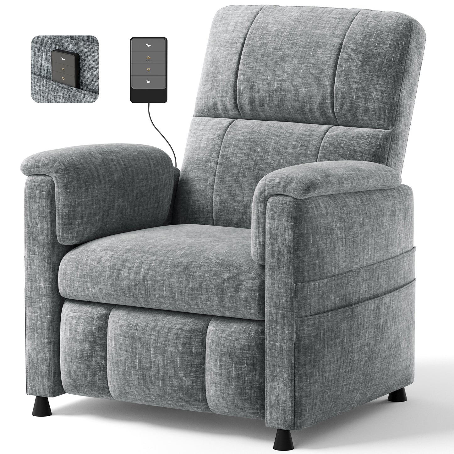 CHITOOMA Power Recliner Chair for Adults, Electric Recliner with Adjustable Backrest & Footrest, Remote Control, Chenille Fabric, High Back, Thick Cushion for Living Room,Bedroom,Home Theater,Gray