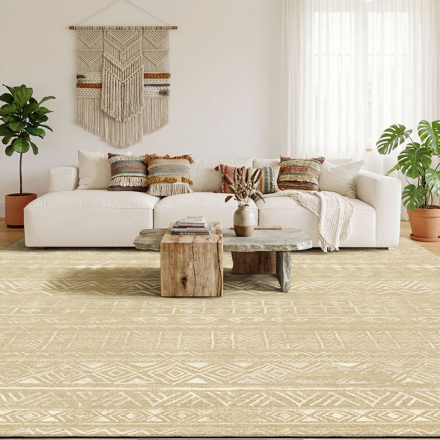 CHITOOMA 8'x10' Area Rugs for Living Room, Washable Rugs Boho Soft Geometric Bohemian Carpet Indoor Rug for Bedroom Dining Room Office Nonslip Foldable Rug