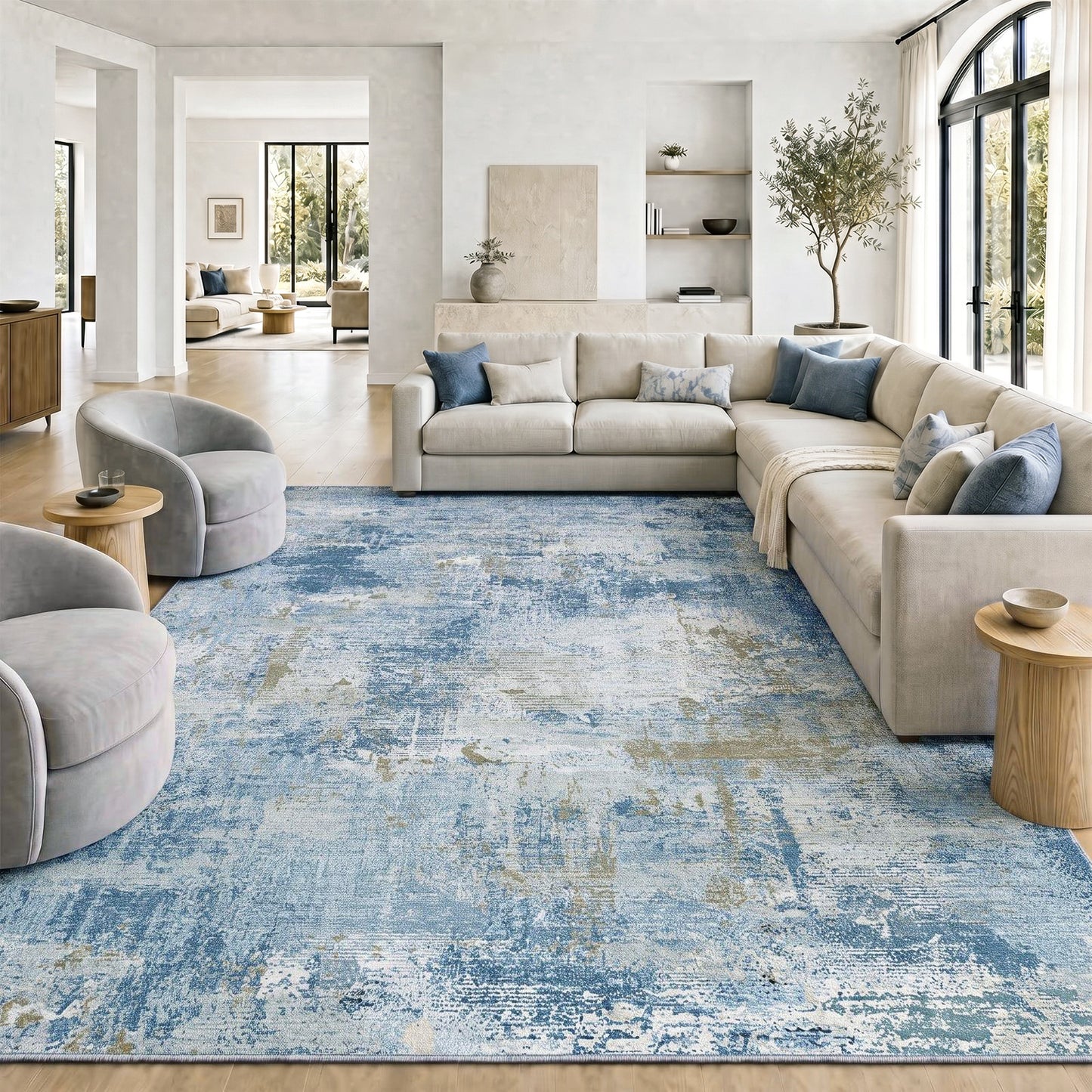 CHITOOMA 10'x14' Area Rugs for Living Room, Machine Washable Abstract Distressed Rugs Indoor Neutral Carpet Rugs for Bedroom Dining Room Office with Non-Slip Backing, Stain Resistant Non-Shed