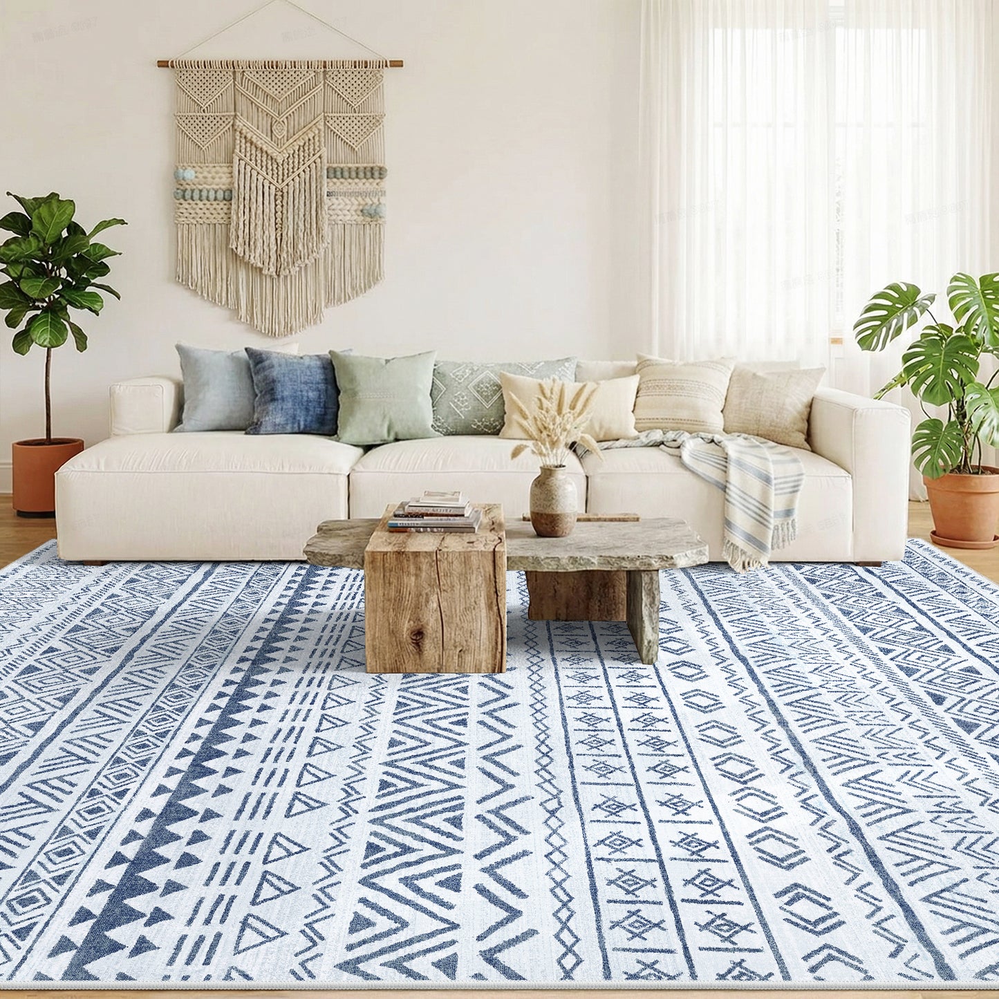 CHITOOMA 9'x12' Area Rugs for Living Room, Washable Rugs Boho Soft Geometric Bohemian Carpet Indoor Rug for Bedroom Dining Room Office Nonslip Foldable Rug