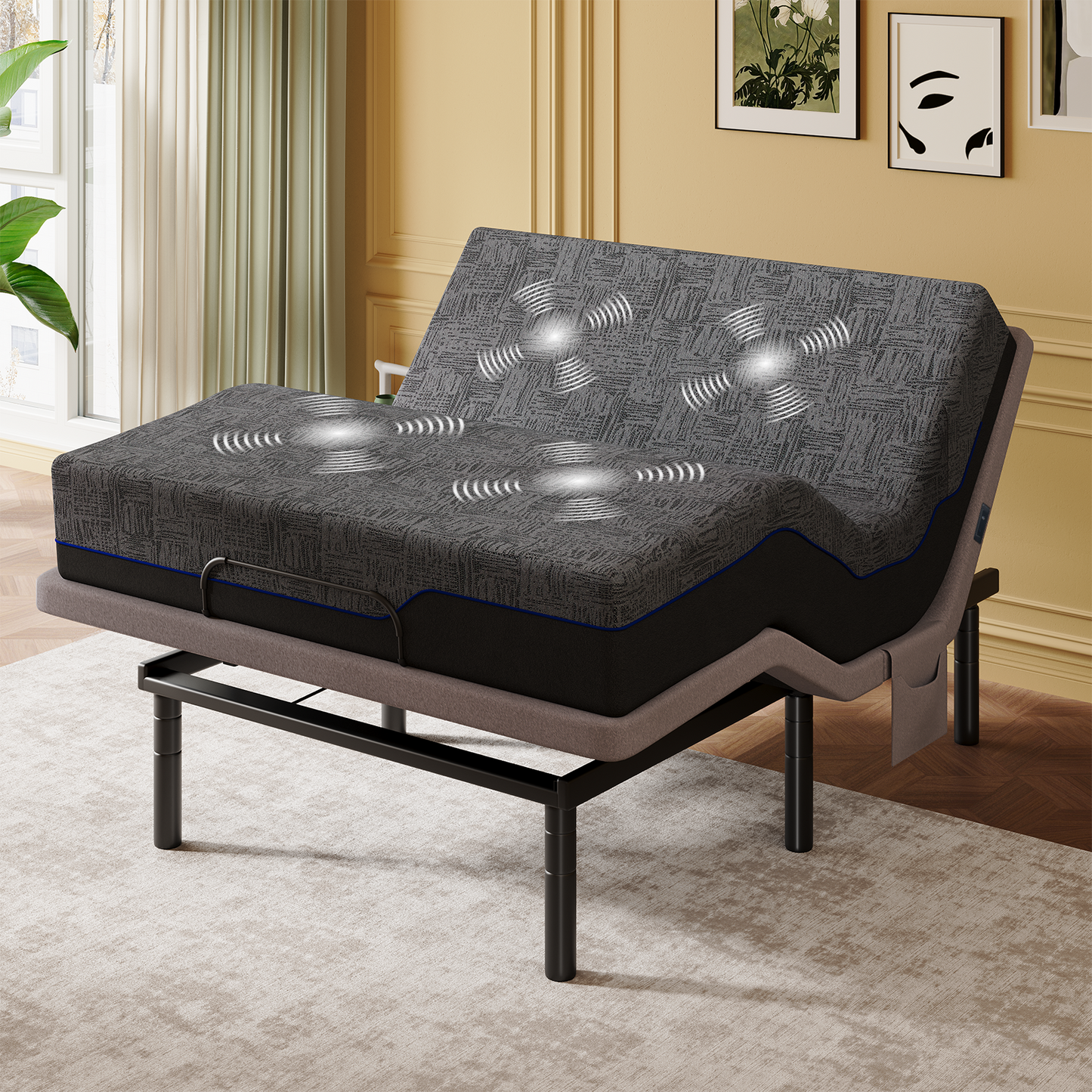 CHITOOMA Queen Adjustable Massage Bed Frame + 10" Gel Memory Foam Mattress, Zero-Clearance Electric Bed with Wireless Remote, Graphene Fabric Cover, Pressure Relief, Mattress in a Box