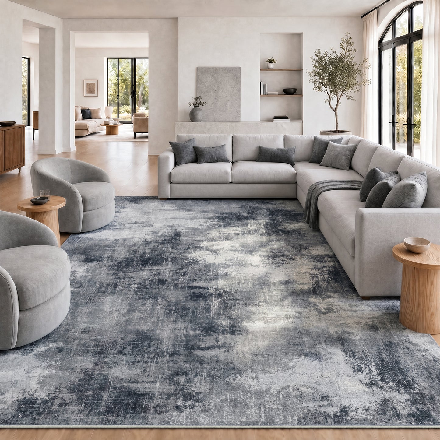 CHITOOMA 8'x10' Area Rugs for Living Room, Machine Washable Abstract Distressed Rugs Indoor Neutral Carpet Rugs for Bedroom Dining Room Office with Non-Slip Backing, Stain Resistant Non-Shed
