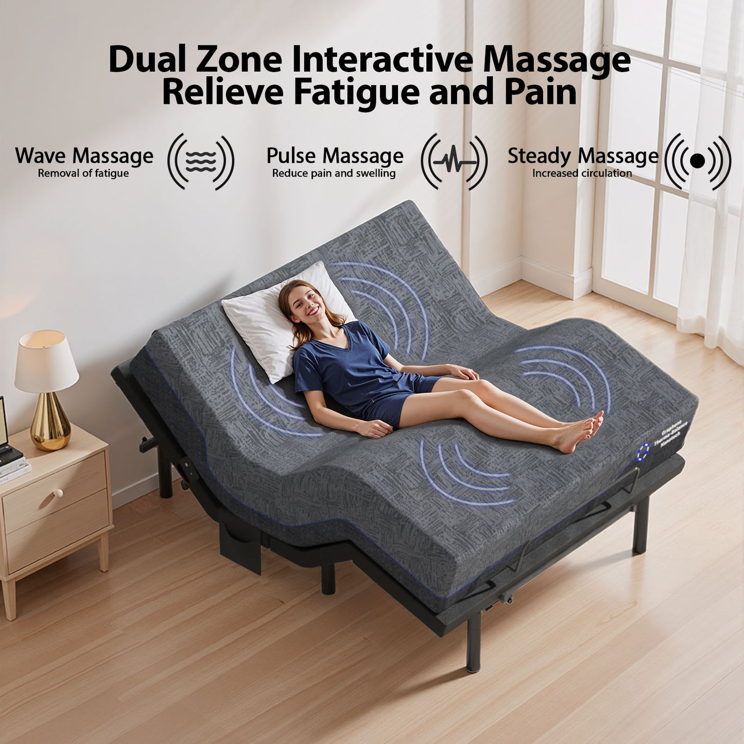 CHITOOMA Split King Electric Adjustable Bed Frame with 14 Inch Gel Memory Foam Mattress, Massage with 4 Modes & 3 Intensities, Wireless Remote, Zero Gravity, Under-Bed Nightlight & Easy