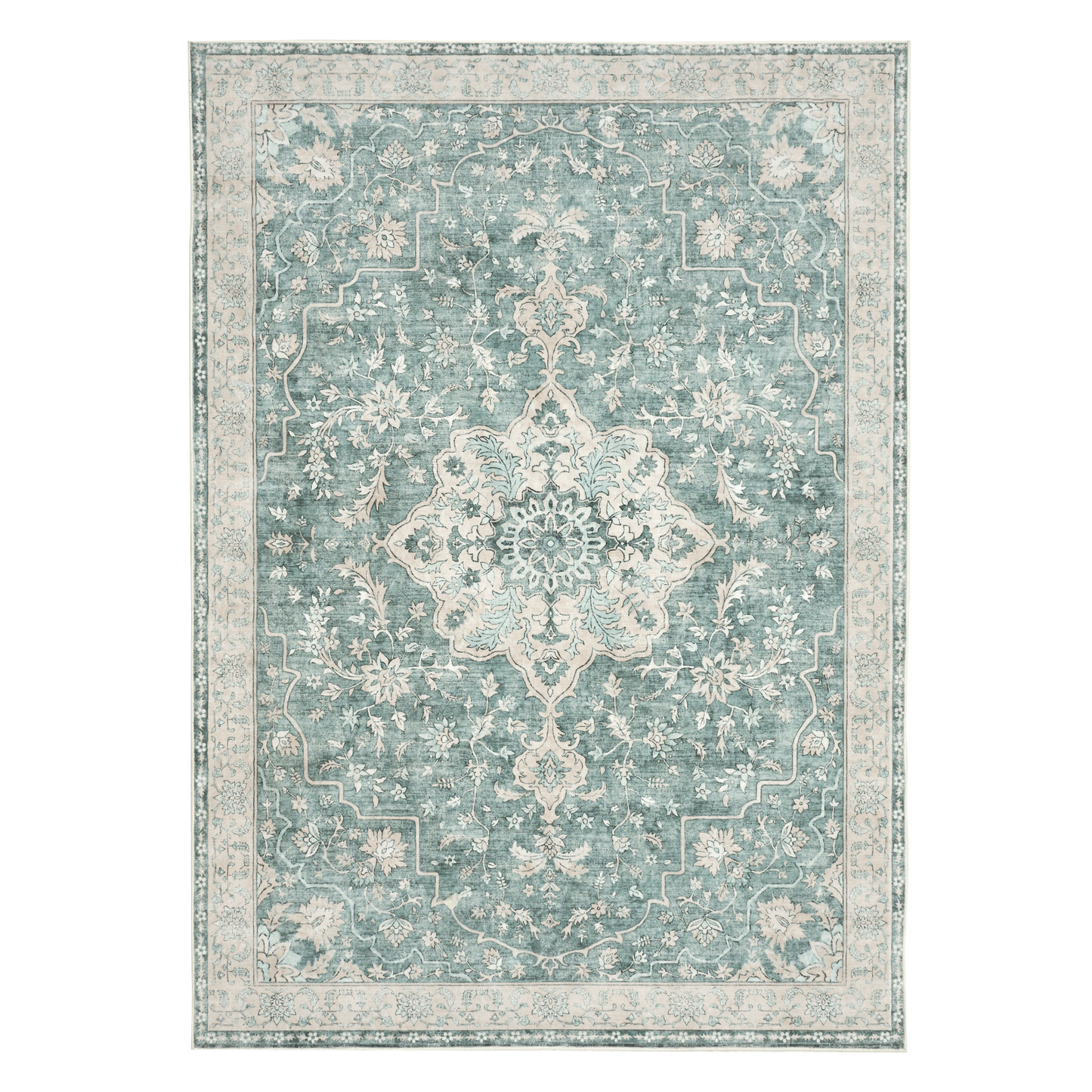 CHITOOMA 5'x7' Boho Area Rugs for Living Room, Machine Washable Stain Resistant Non-Shed Carpet, Floral Area Rug with Non-Slip Backing for Bedroom, Dining Room, Dorm, Office